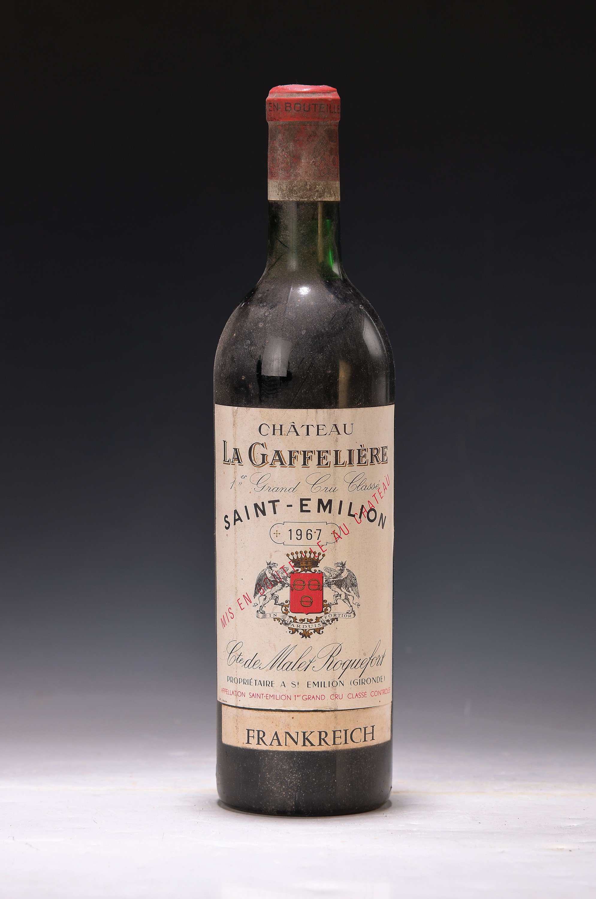 1 Flasche 1967 Chateau La Gaffeliere, Saint Emilion 1er Grand Cru classé, upper mid shoulder, 0.75l, orig. Verkorkt und unverkostet