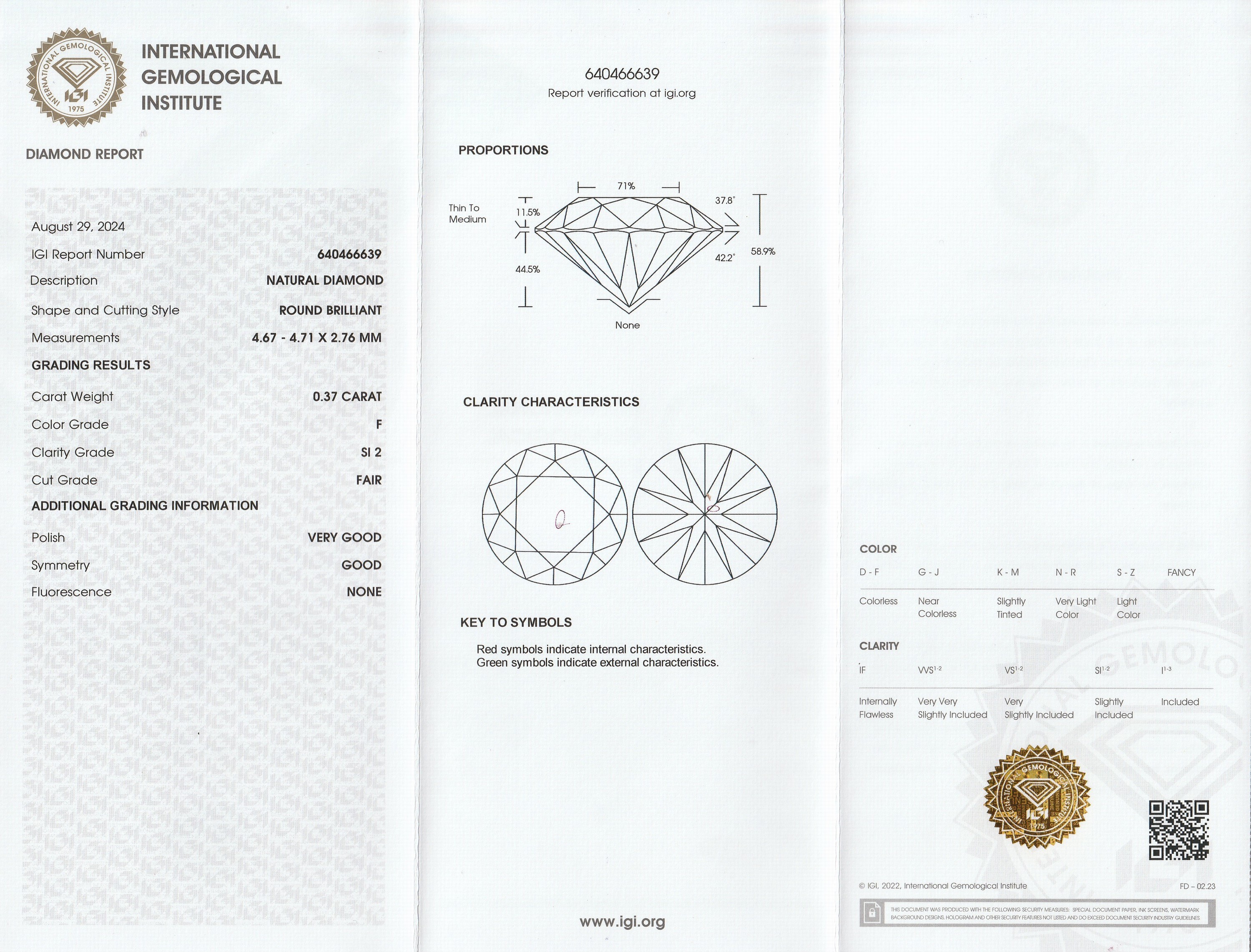 Detail a: Loser Brillant, 0.37 ct feines Weiß+(F)/si2, eingeschweißt, IGI Expertise