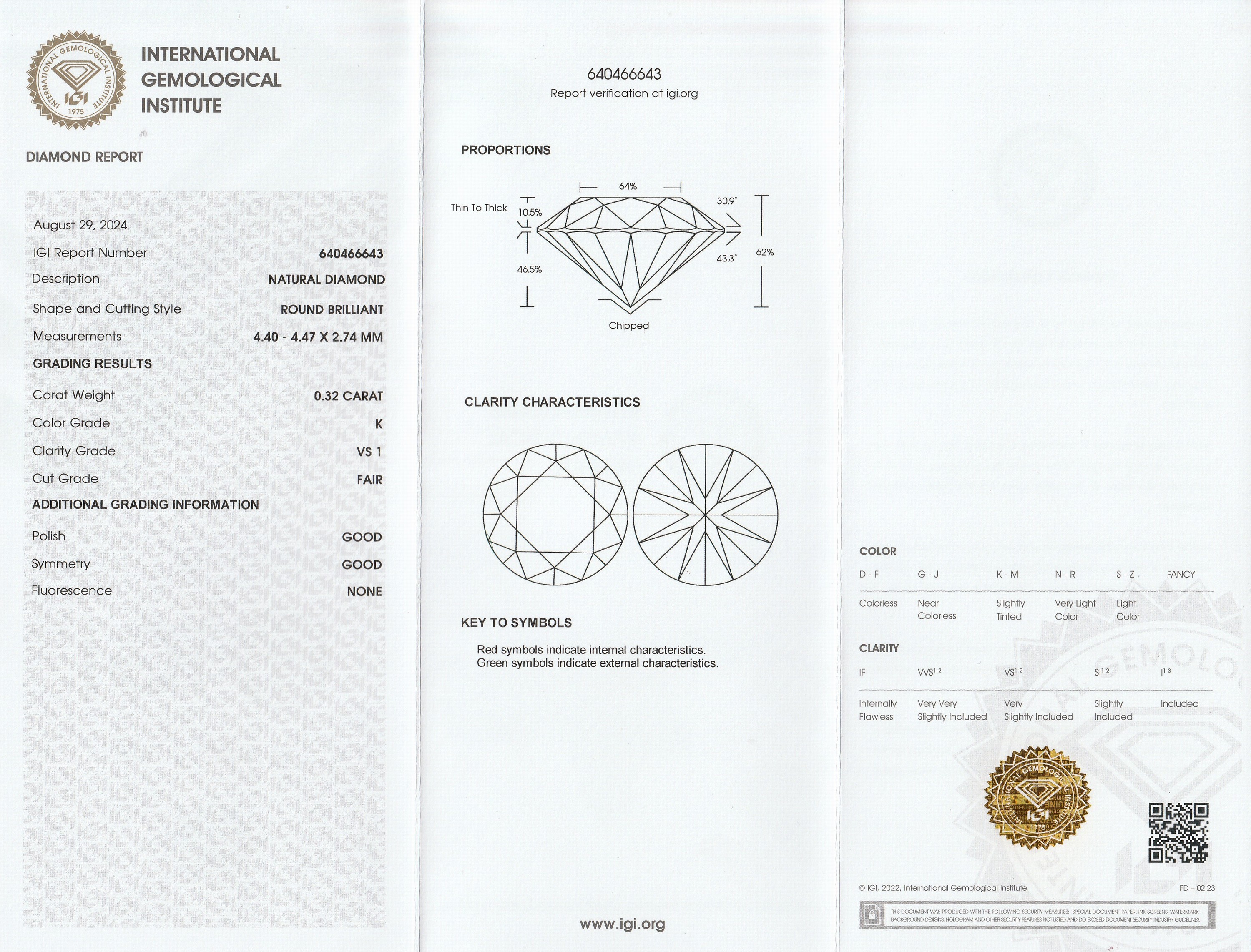 Detail a: Loser Brillant, 0.32 ct get.Weiß(K)/vs1, eingeschweißt, IGI Expertise