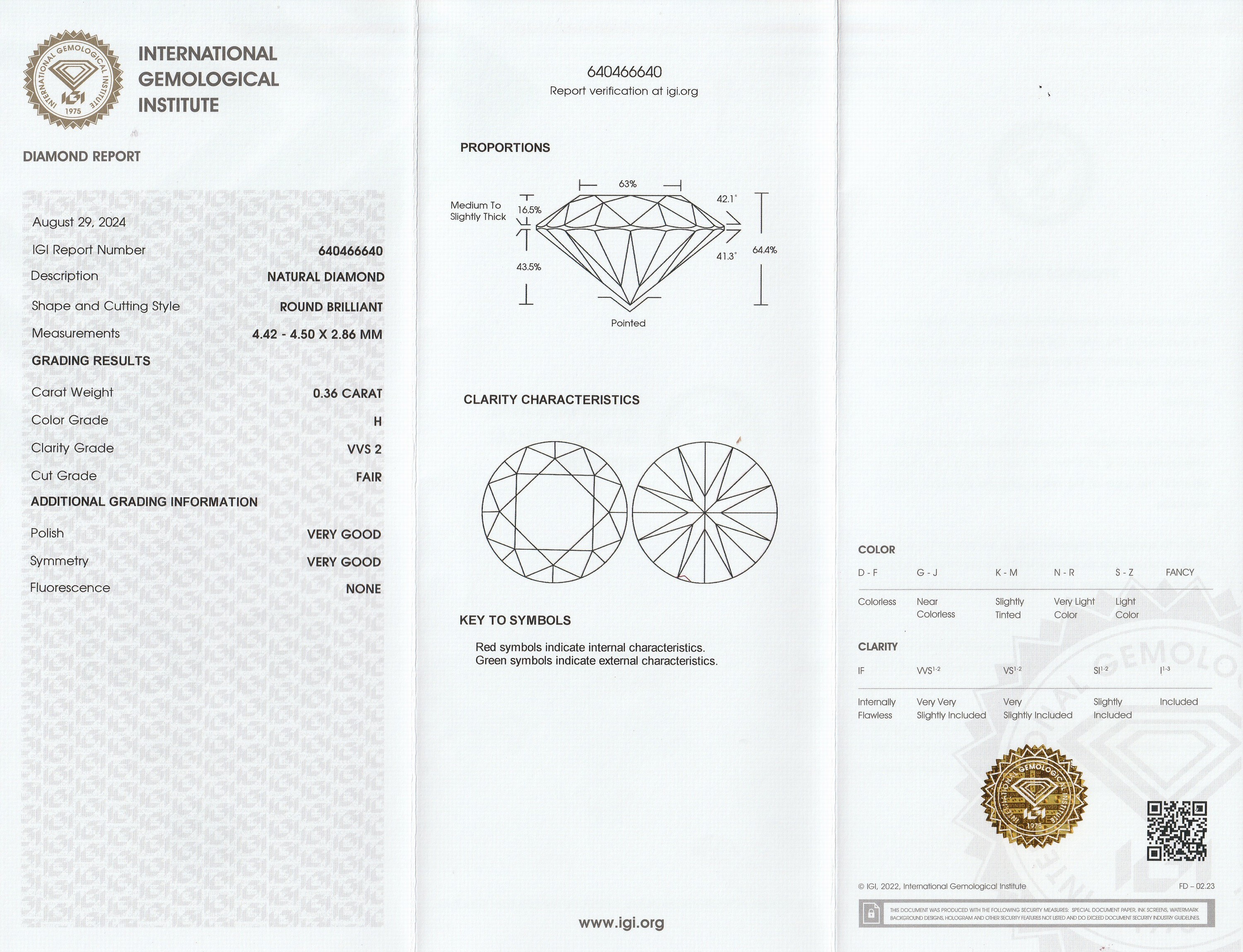 Detail a: Loser Brillant, 0.36 ct Weiß(H)/vvs2, eingeschweißt, IGI Expertise