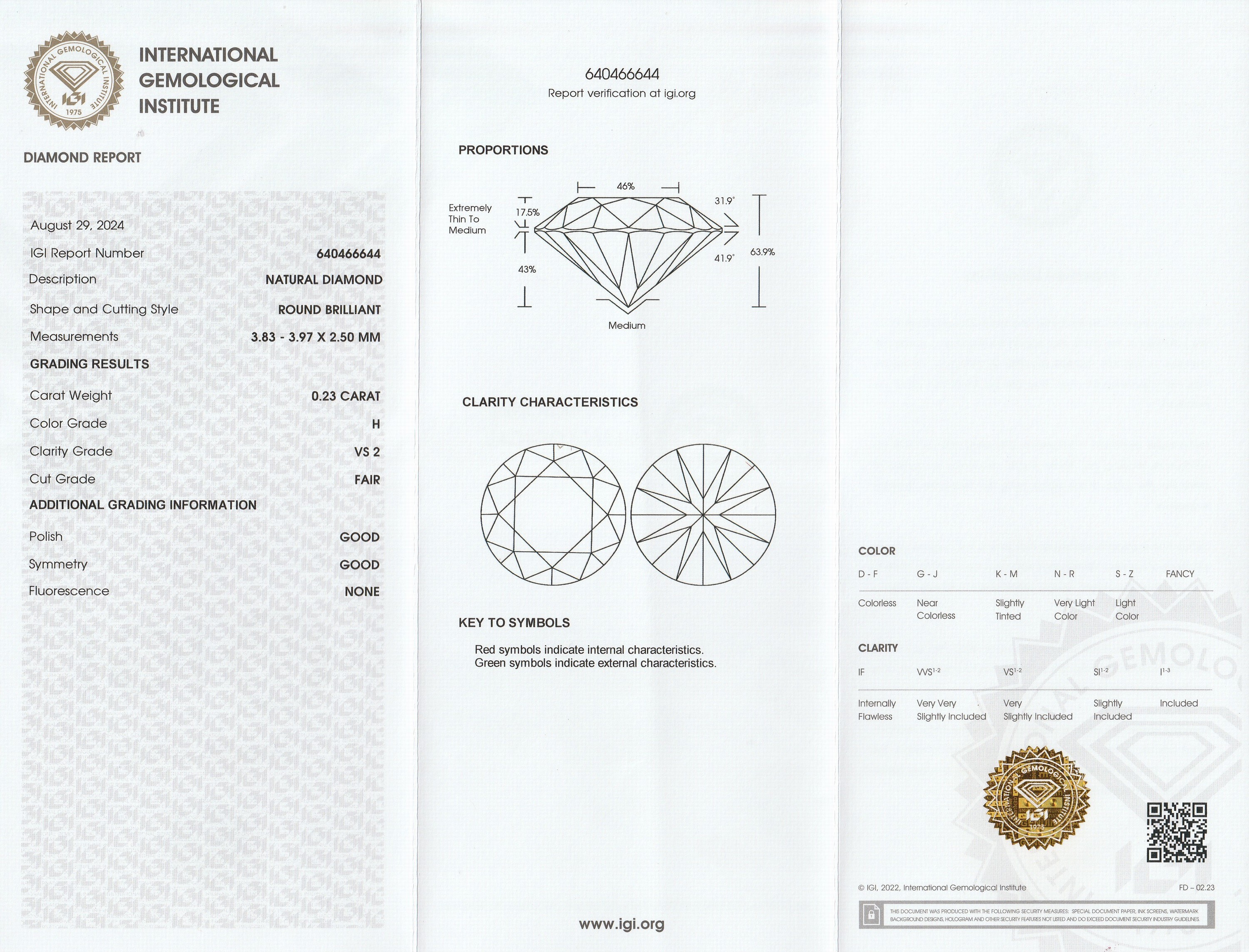 Detail a: Loser Brillant, 0.23 ct Weiß(H)/vs2, eingeschweißt, IGI Expertise