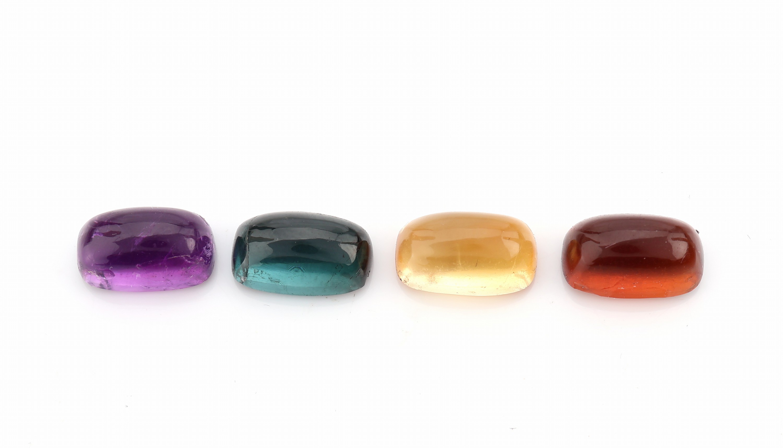Detail a: Lot 13 lose Farbsteine, zus. ca. 23.78 ct, Turmaline, Amethyste und Citrine, längliche Cabochons, Ausfassware