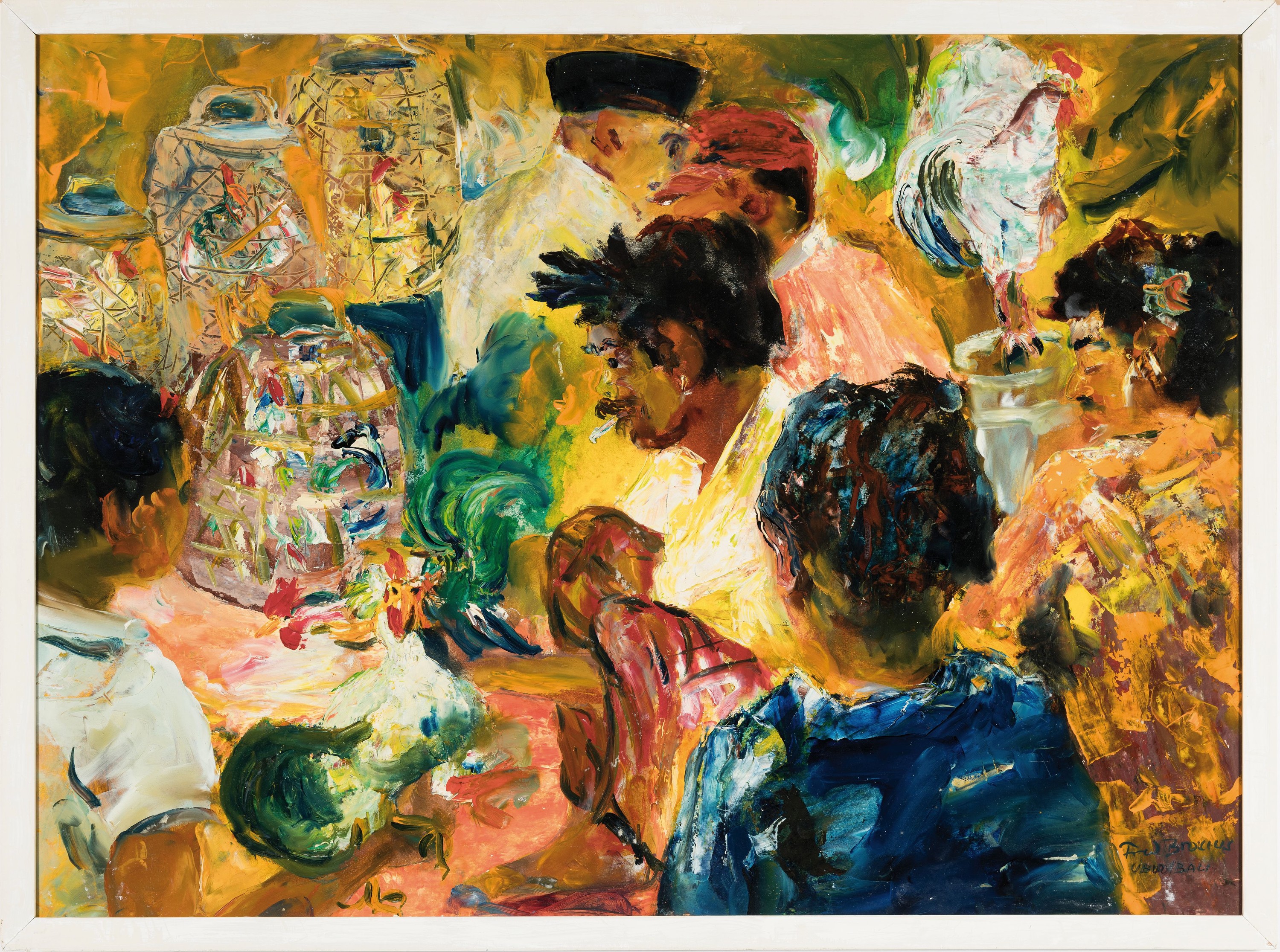 Detail k: Fred Brosius, 1917 Frankfurt - 2004,, Studium Frankfurt, ab 1948 eigene Kunstschule in Frankfurt, figurenreiche Darstellung vor dem Hahnenkampf in ...