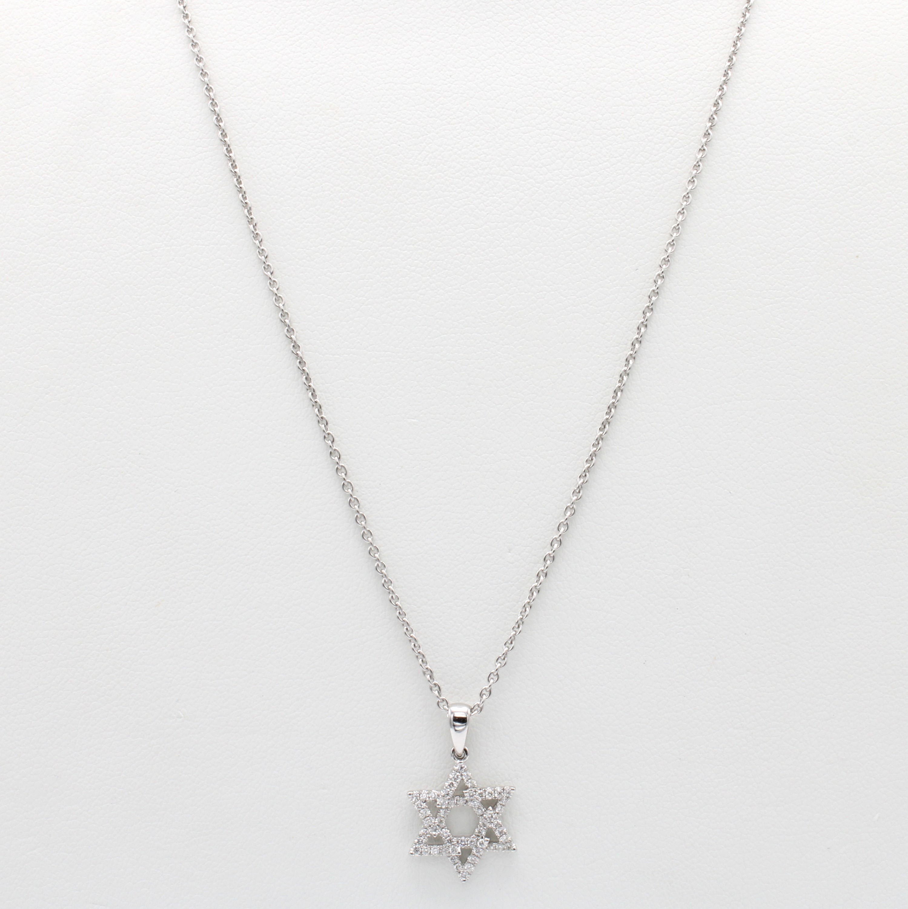 Image 26850338 - Anhänger ´Davidstern´ mit Brillanten an Kette, WG 750/000, 54 Brill. zus. ca. 0.22 ct ...