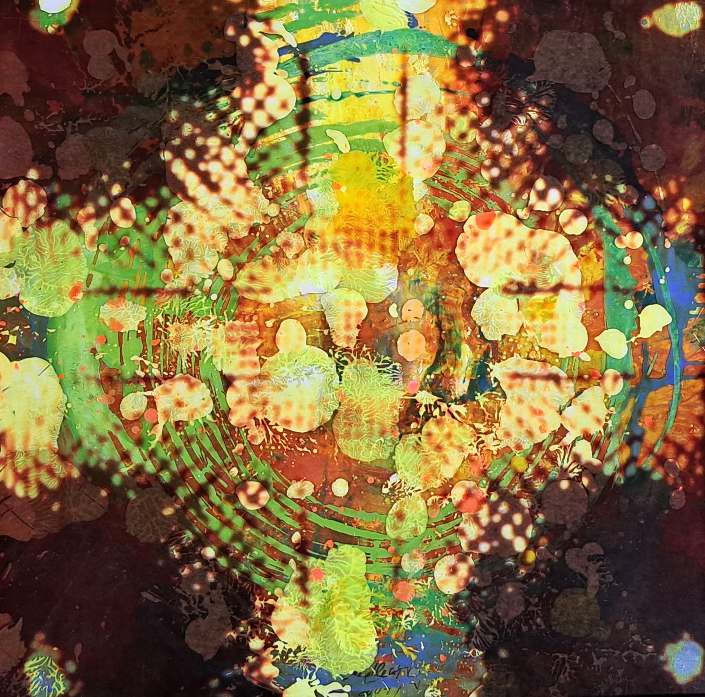 Doris Zeidlewitz, geb. 1959,, Studium am Städel in Frankfurt,, hier: abstr. Komposition, Acryl auf Lwd und bemalte Plexiglasplatte, Mischtechnik, ...