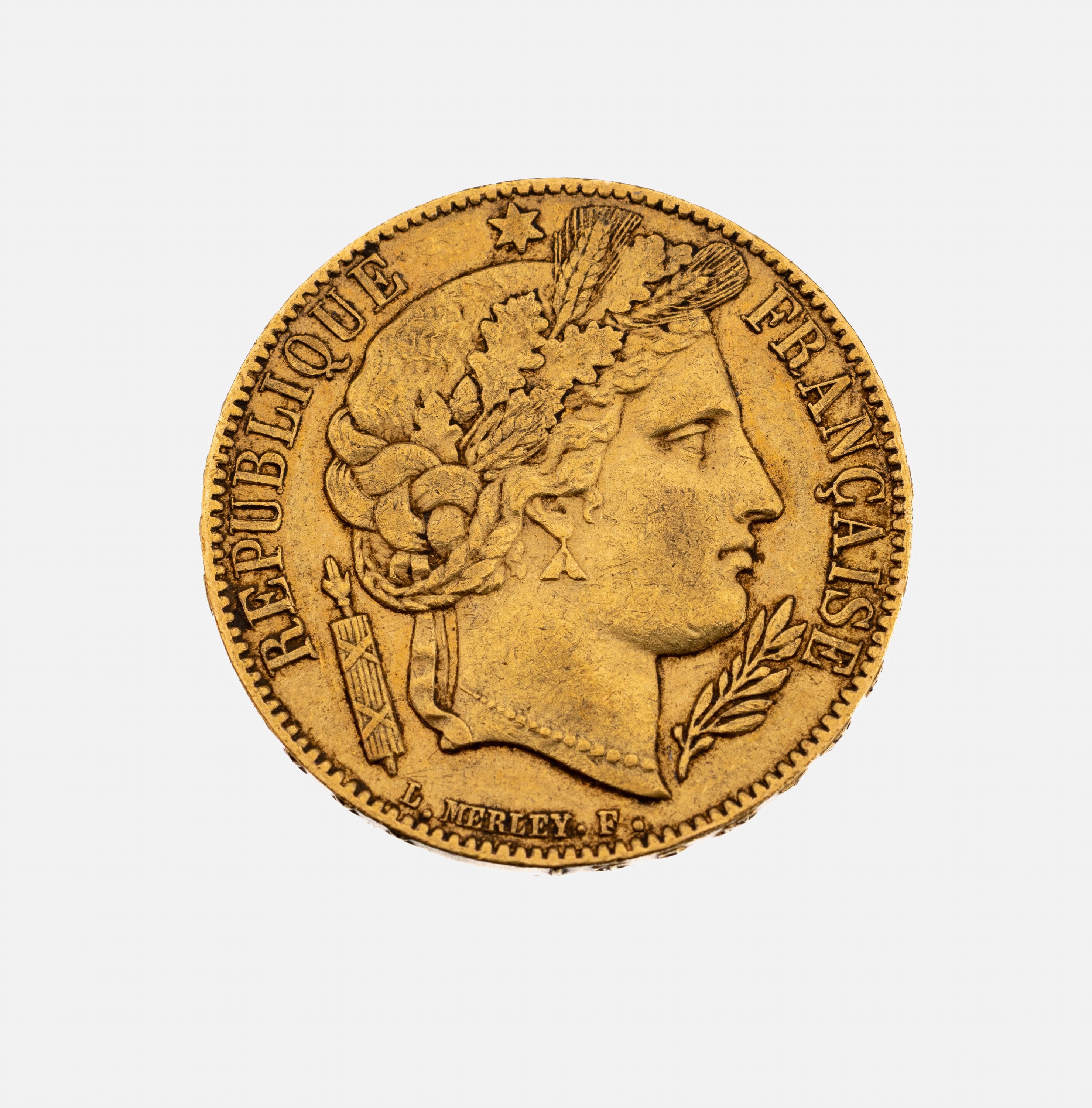 Goldmünze 20 Francs 1851 A, Ceres Kopf, Republique Francaise, RV: Liberte,Egalite, Fraternite