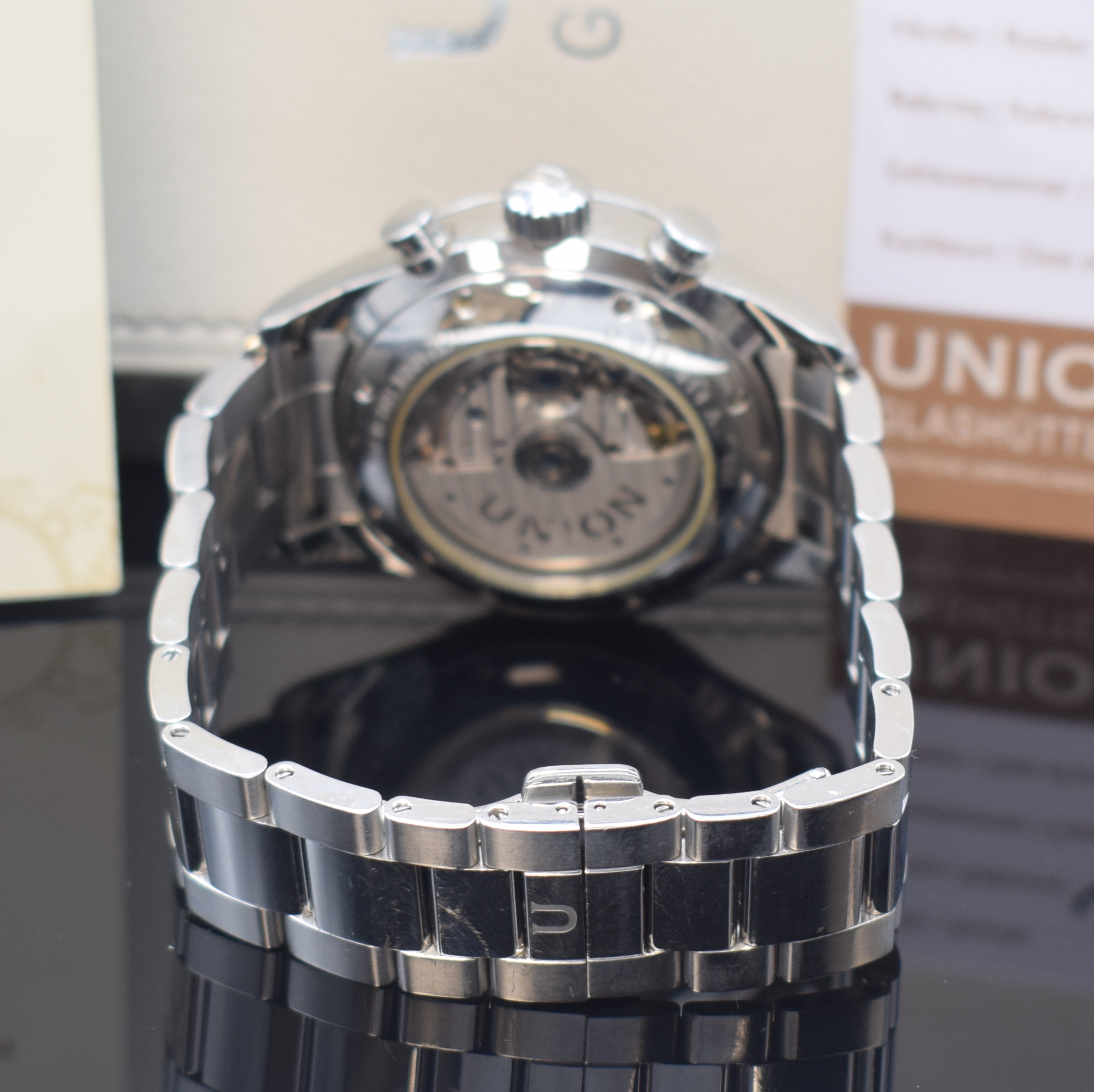 Detail b: UNION GLASHÜTTE Viro Herrenchronograph Referenz D011.414.11.051.00, Deutschland verk. lt. beil. Pap. 06/2019, Automatik, beids. vergl. Edelstahlgeh. ...