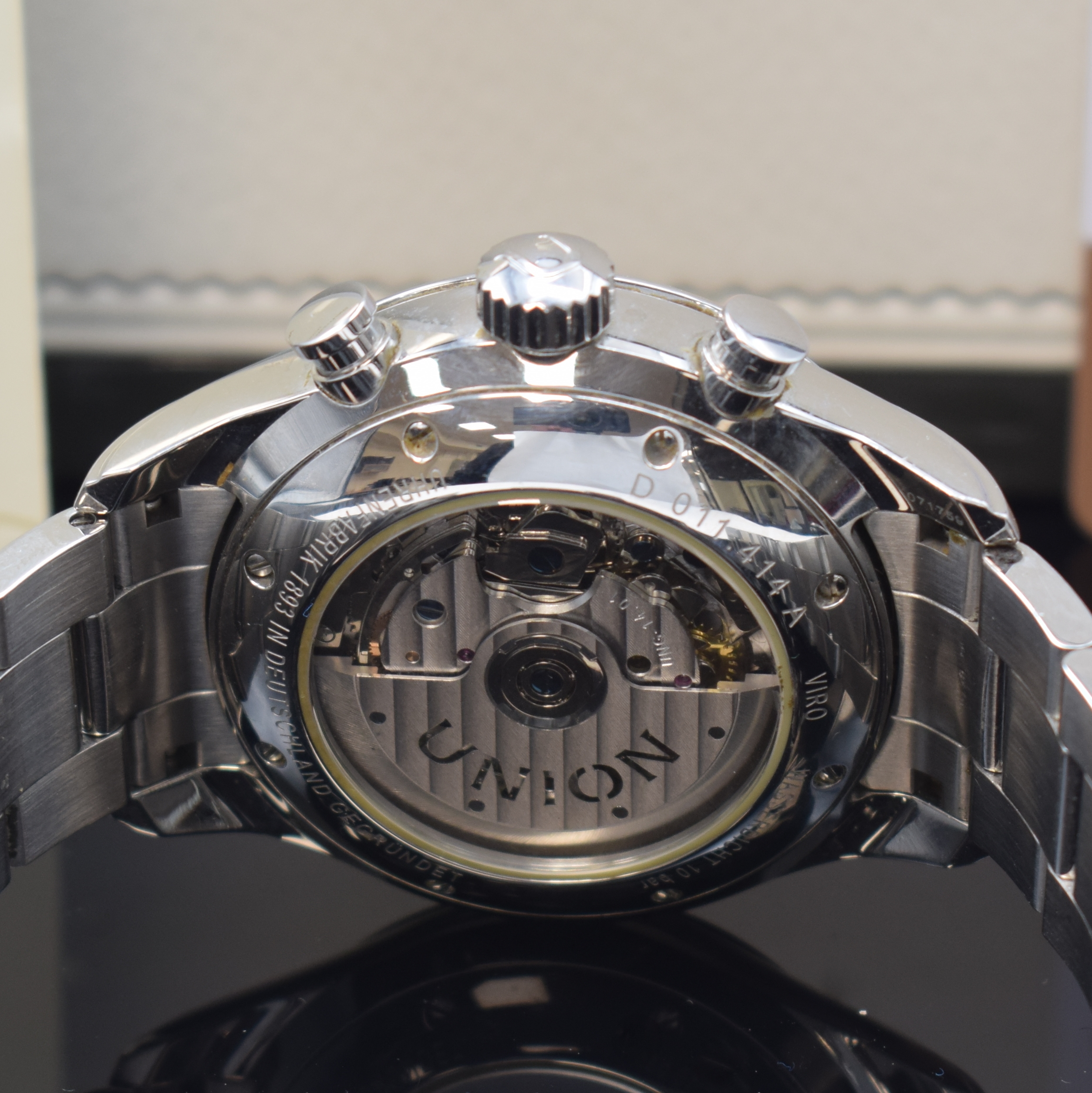 Detail d: UNION GLASHÜTTE Viro Herrenchronograph Referenz D011.414.11.051.00, Deutschland verk. lt. beil. Pap. 06/2019, Automatik, beids. vergl. Edelstahlgeh. ...