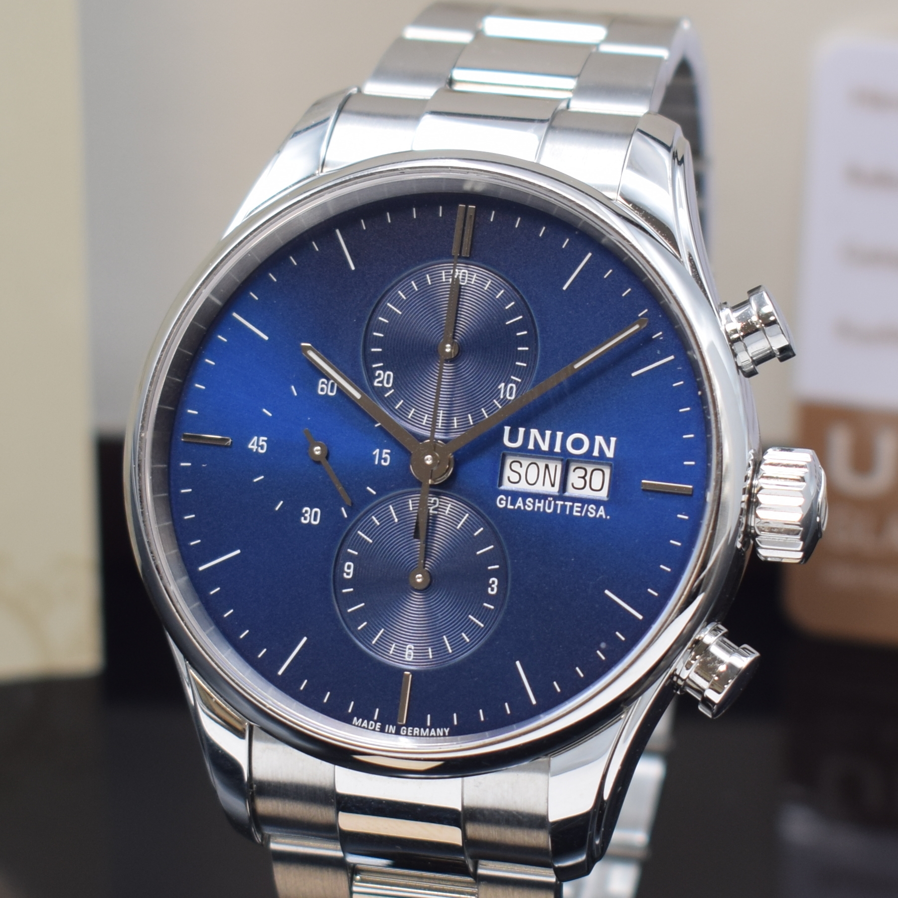 Detail a: UNION GLASHÜTTE Viro Herrenchronograph Referenz D011.414.11.041.00, Deutschland verk. lt. beil. Pap. 09/2024, Automatik, beids. vergl. Edelstahlgeh. ...