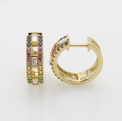 Image Paar Klappcreolen mit Saphiren und Diamanten, GG 750/000, 40 fac., fancy Saphire zus. ...