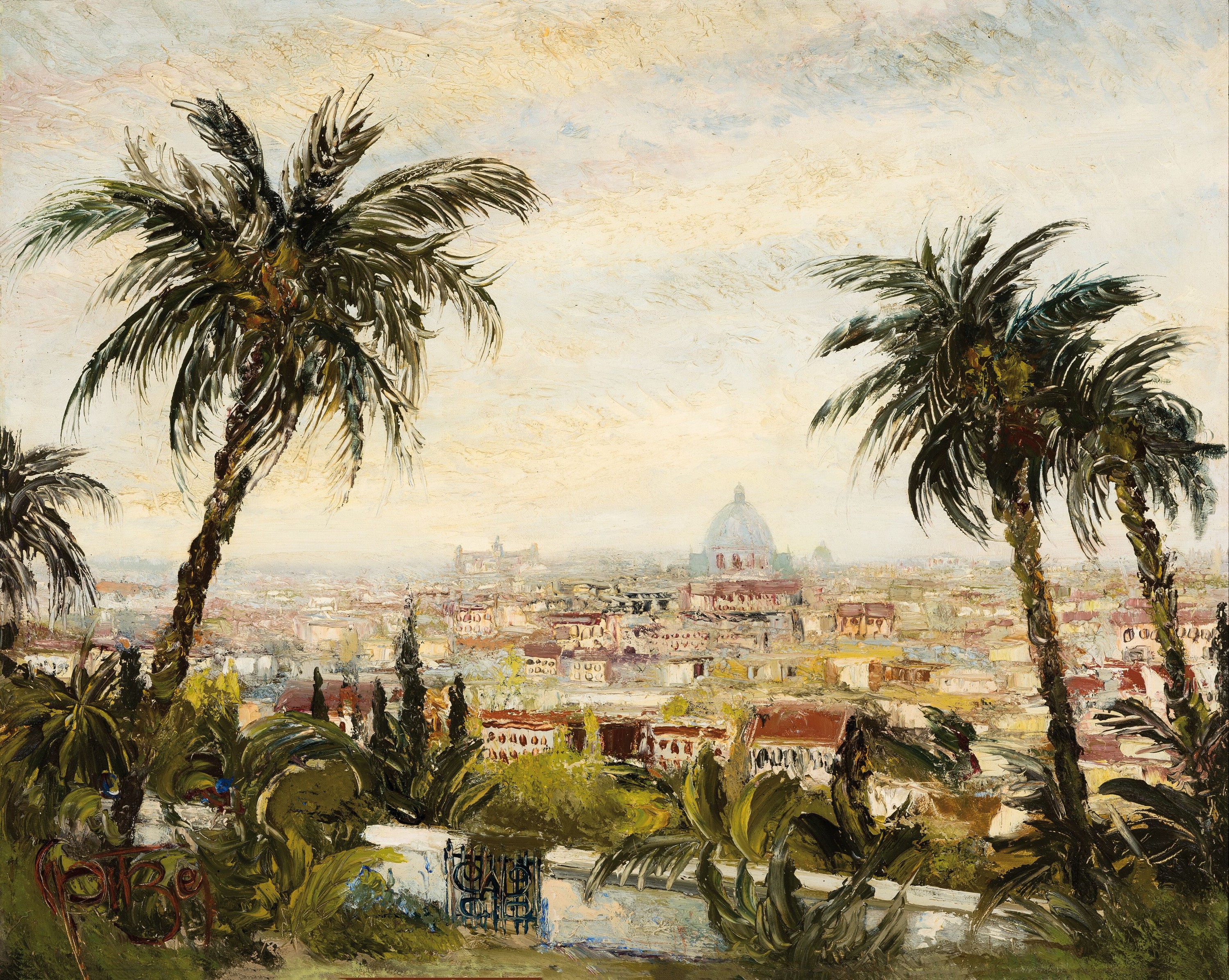 Karl Philipp Spitzer, 1887-1954 Speyer, Blick auf Rom, Öl/Hartfaser, signiert, ca. 80x100cm, R. ca. 100x120cm