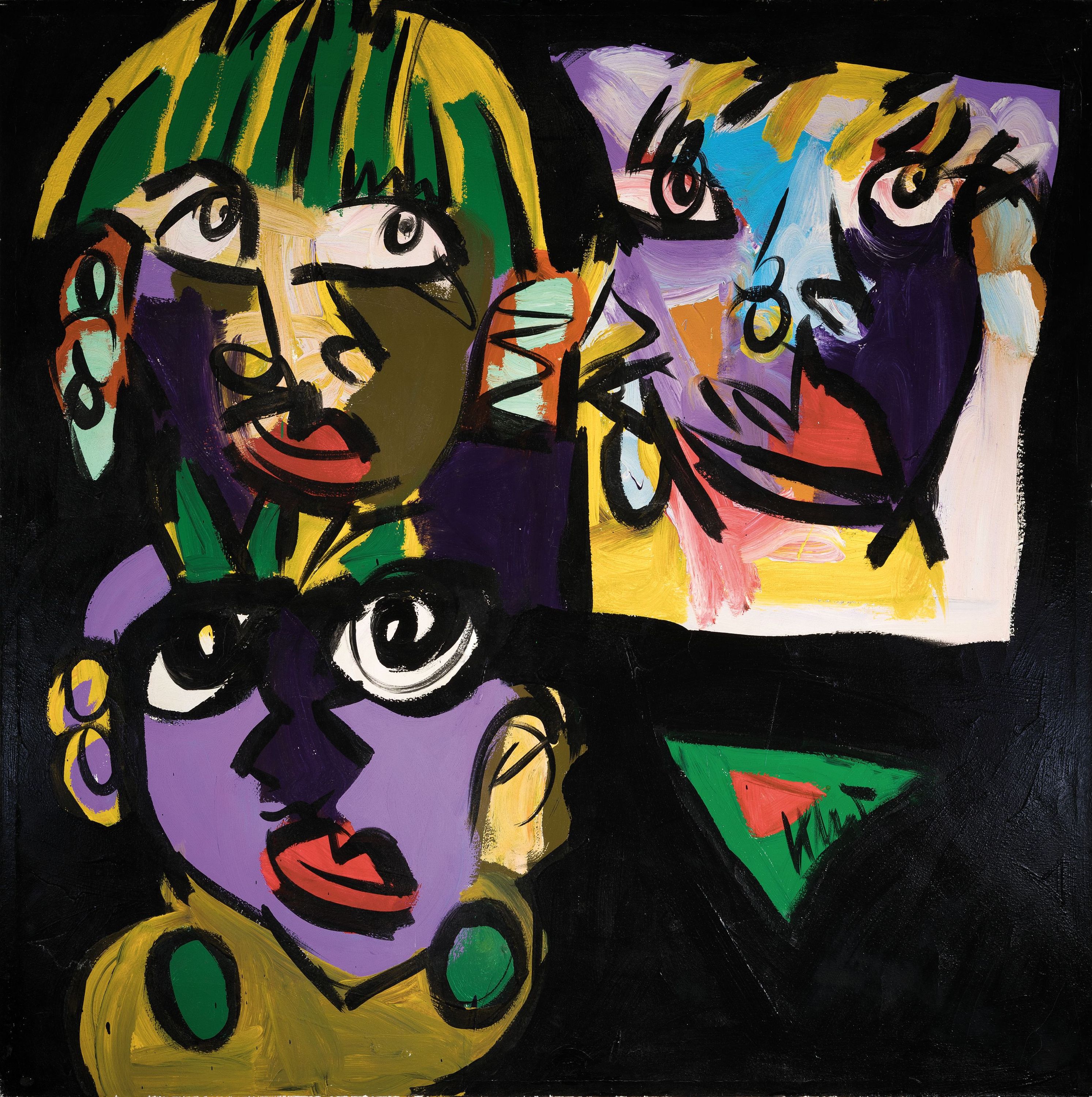 Detail k: Peter Robert Keil, geb. 1942 Züllichau, Drei Köpfe, Öl/Lwd, sign., ca. 140x140cm, sollte neu gespannt werden