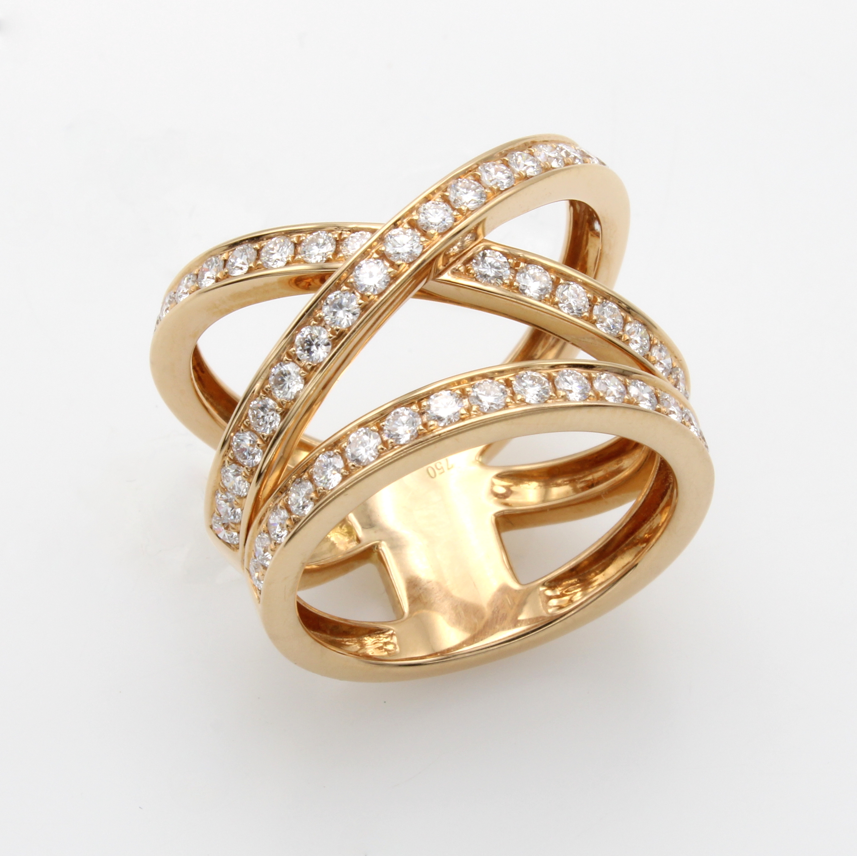 Image 26851729 - Ring mit Brillanten, RG 750/000, 3-rhg., überkreuzte Optik, 54 Brill. zus. ca. 0.90 ct ...