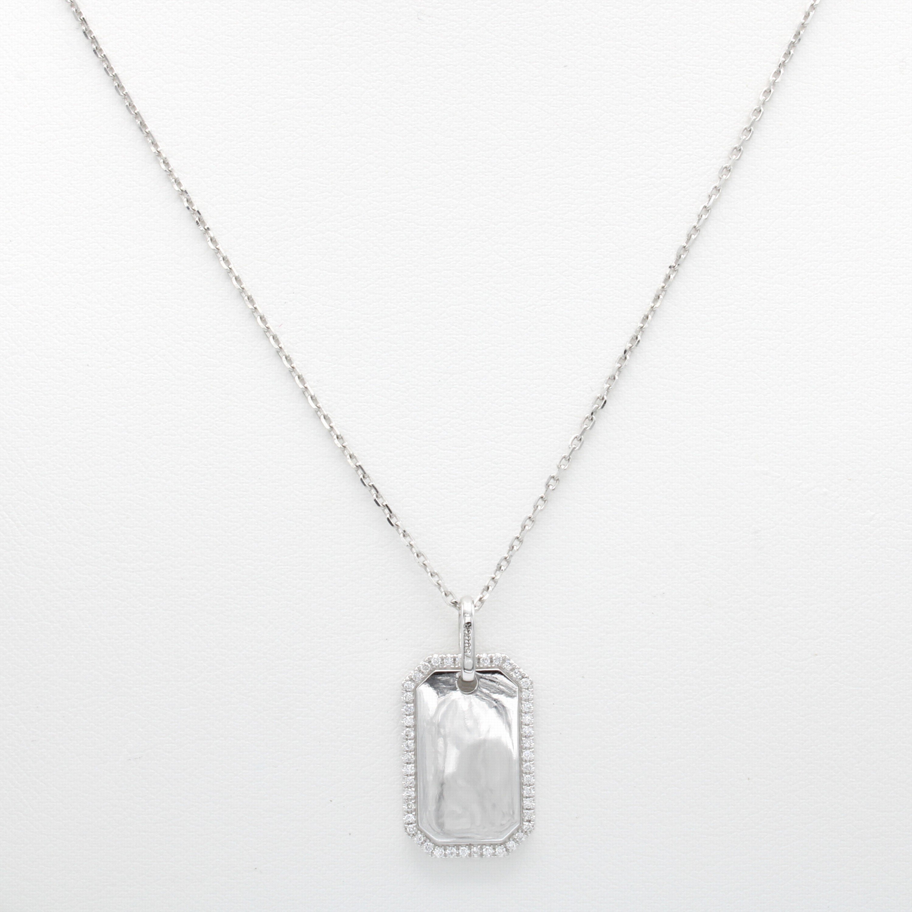 Image 26851737 - Anhänger mit Brillanten an Kette, WG 750/000, achteck., polierte Gravurplatte umrandet ...