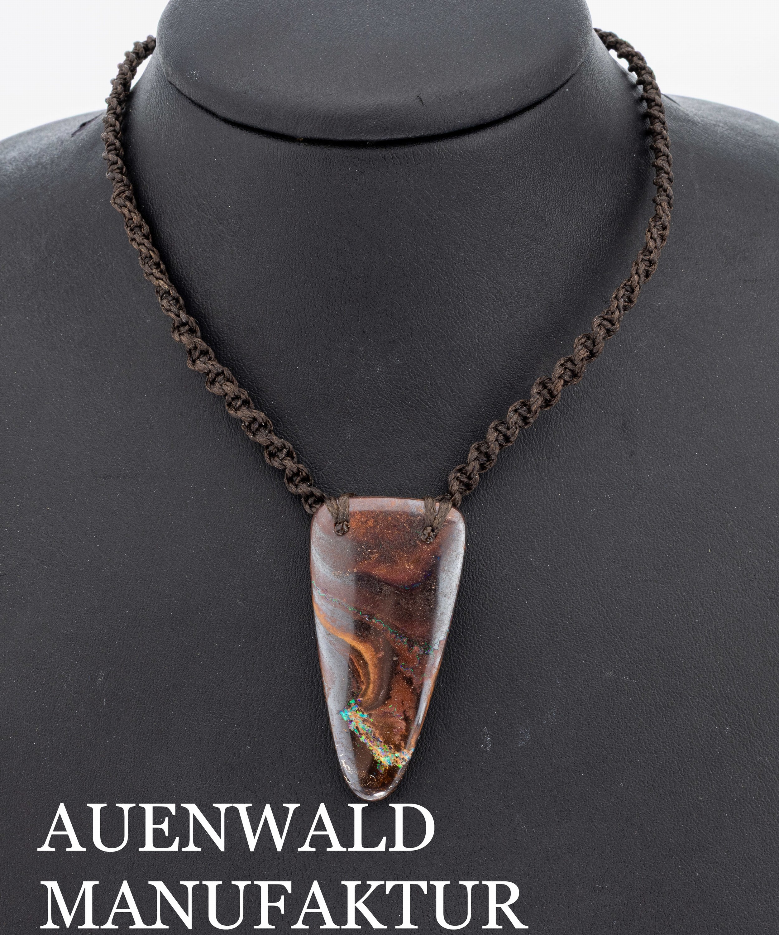 Opal-Anhänger an Flechtcollier, Boulder Opal, Triangel, Collier keulenf. verjüngend geflochten, stufenlos Längen verstellbar, aus der Auenwald ...