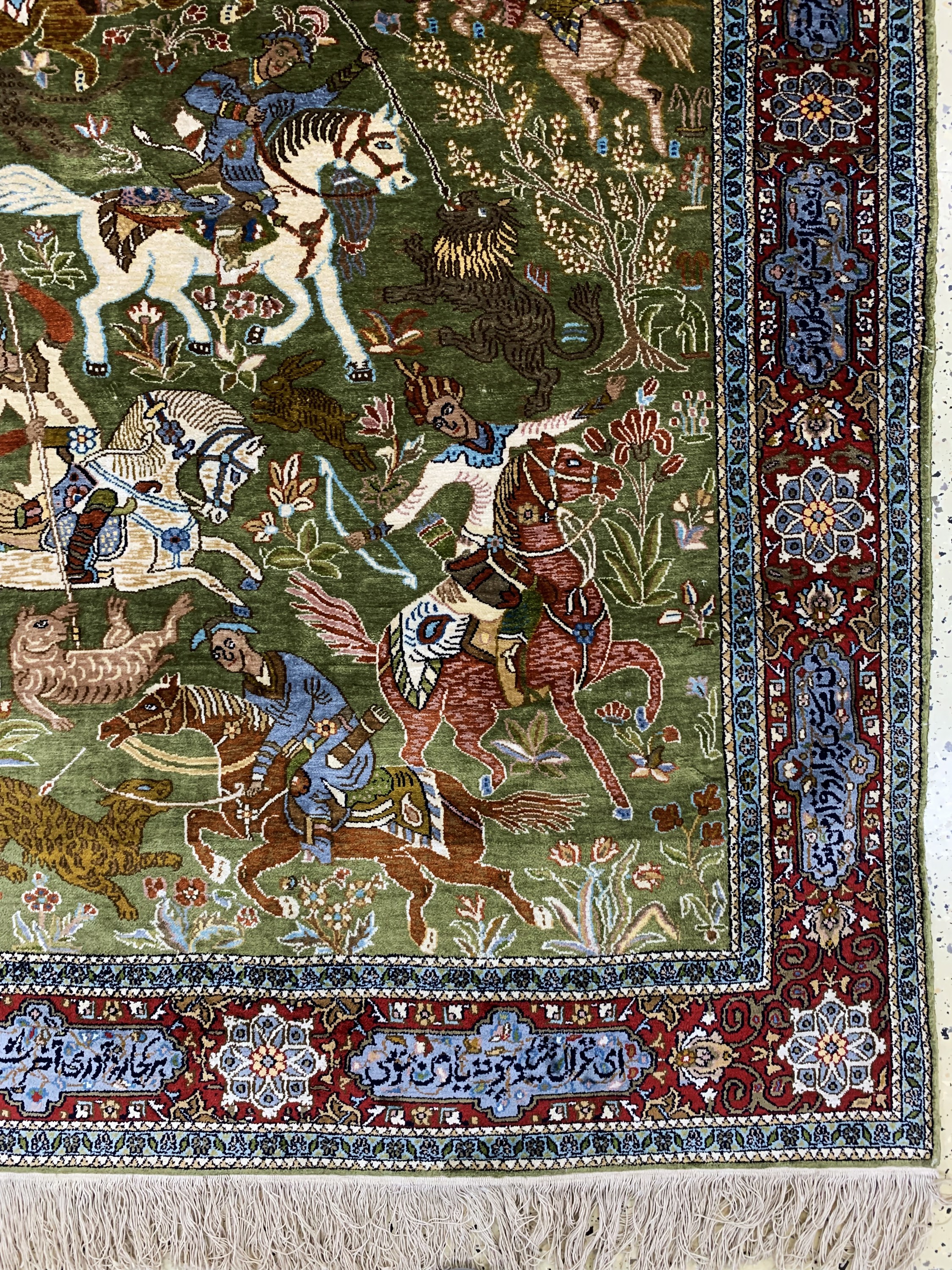 Detail a: Kaschmir"Jagd-Motiv", Indien, Ende 20.Jhd, merzerisierte Baumwolle, ca. 190 x 130 cm, EHZ: 1-2