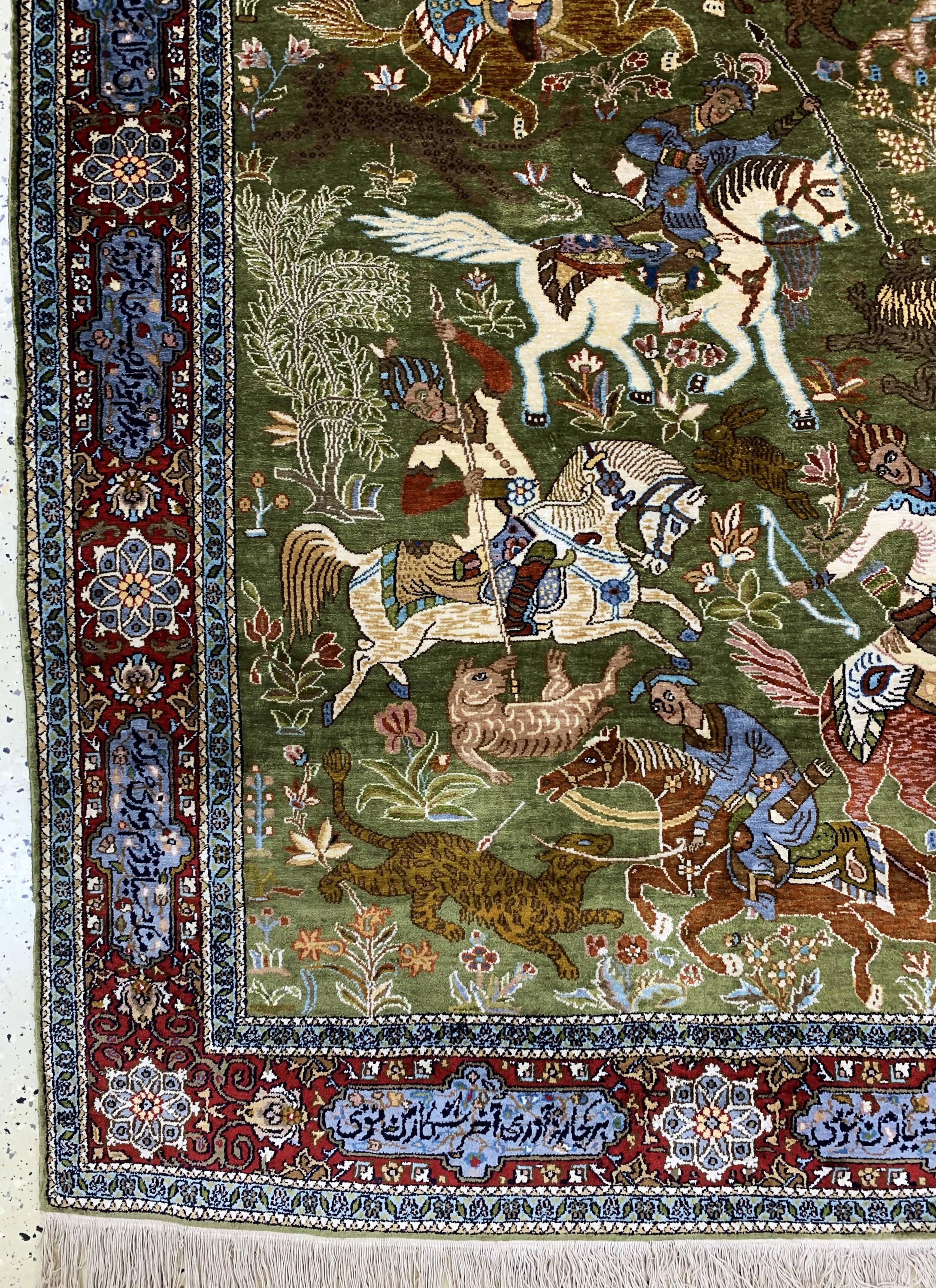 Detail b: Kaschmir"Jagd-Motiv", Indien, Ende 20.Jhd, merzerisierte Baumwolle, ca. 190 x 130 cm, EHZ: 1-2