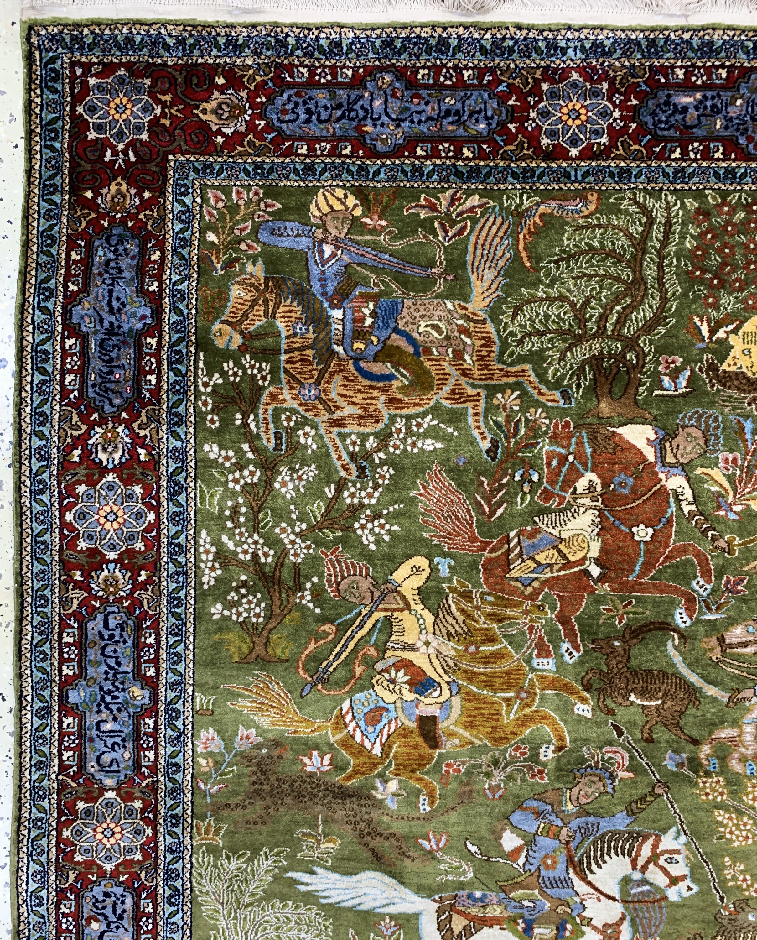 Detail c: Kaschmir"Jagd-Motiv", Indien, Ende 20.Jhd, merzerisierte Baumwolle, ca. 190 x 130 cm, EHZ: 1-2
