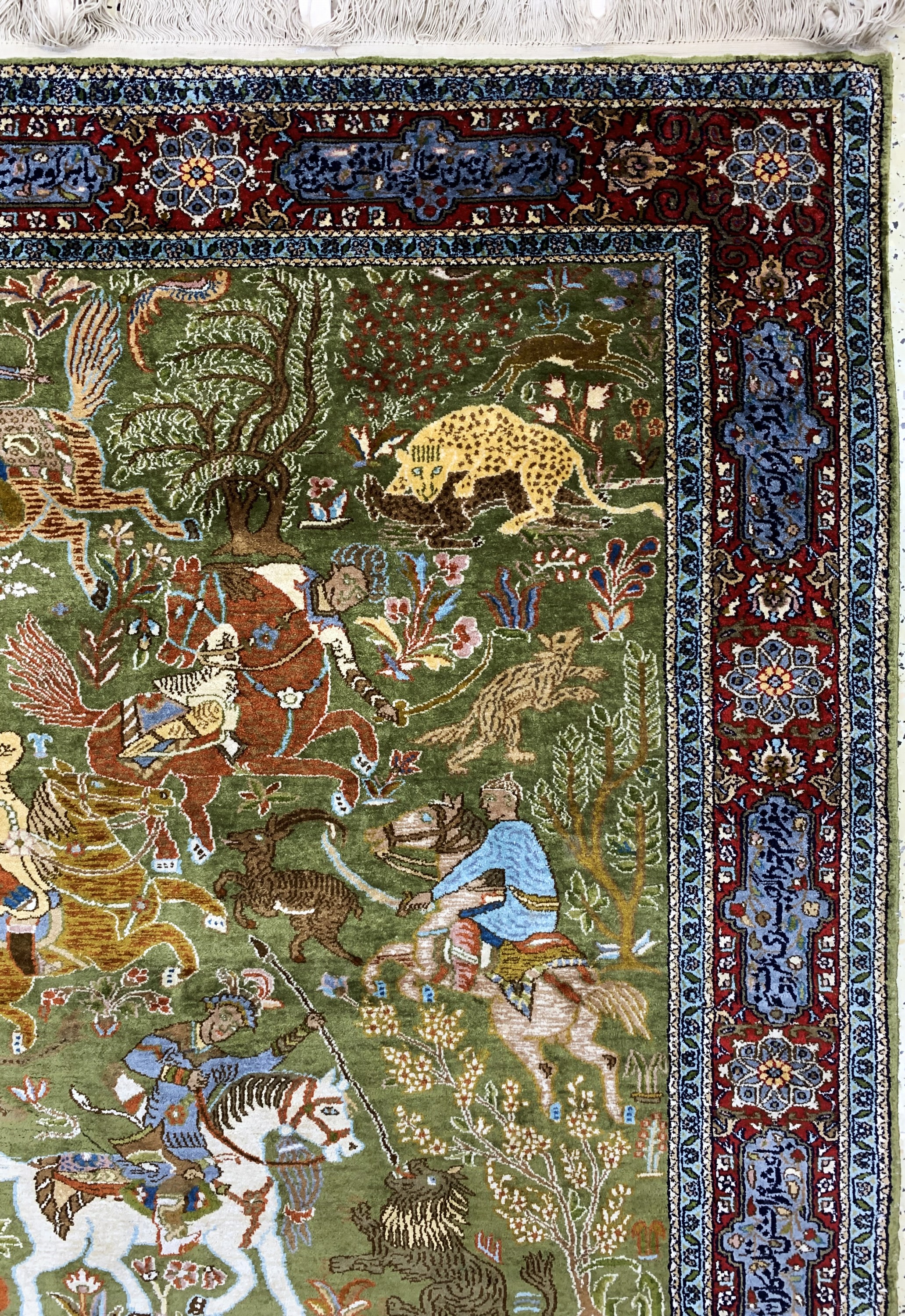 Detail d: Kaschmir"Jagd-Motiv", Indien, Ende 20.Jhd, merzerisierte Baumwolle, ca. 190 x 130 cm, EHZ: 1-2