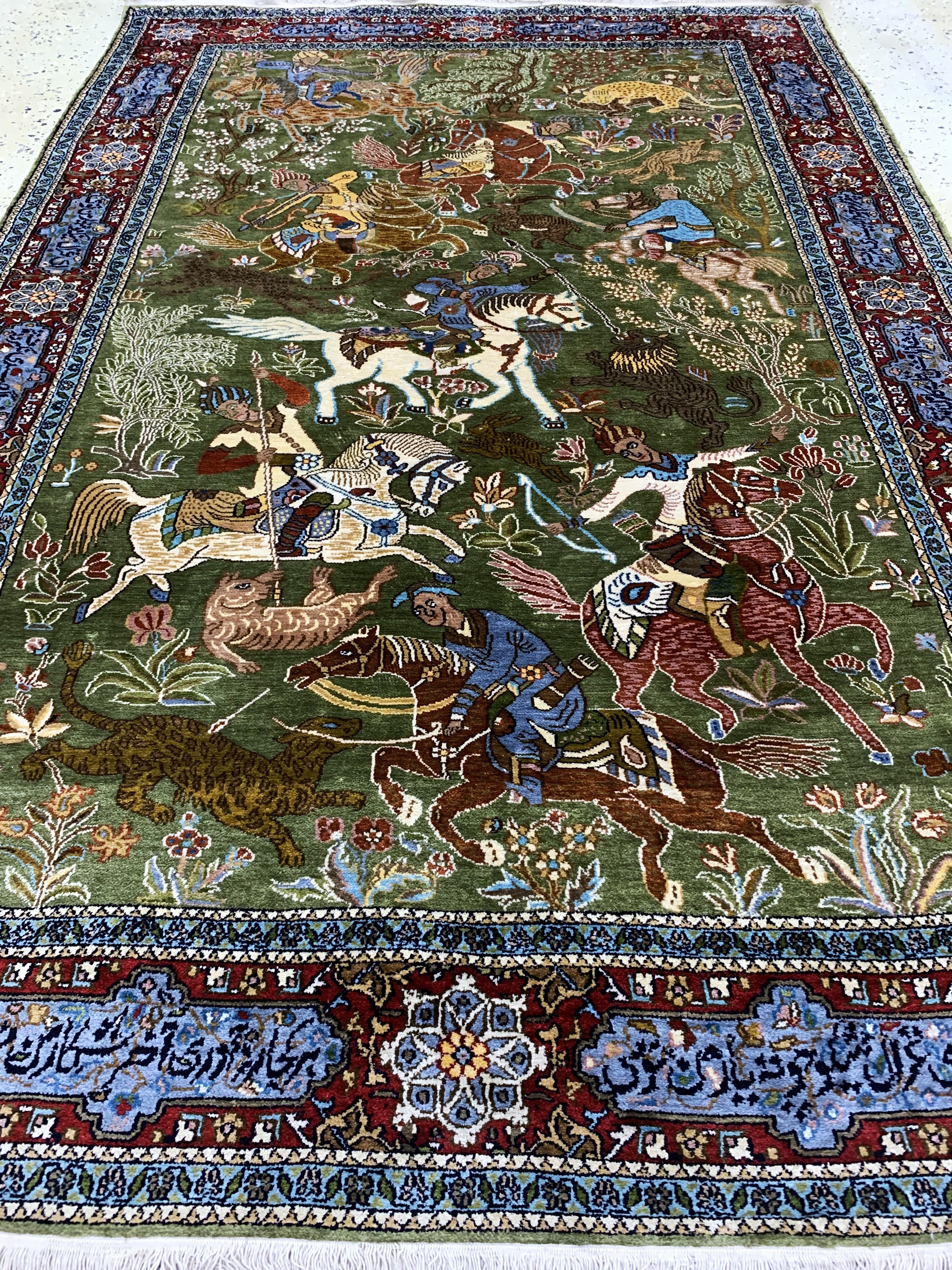 Detail e: Kaschmir"Jagd-Motiv", Indien, Ende 20.Jhd, merzerisierte Baumwolle, ca. 190 x 130 cm, EHZ: 1-2