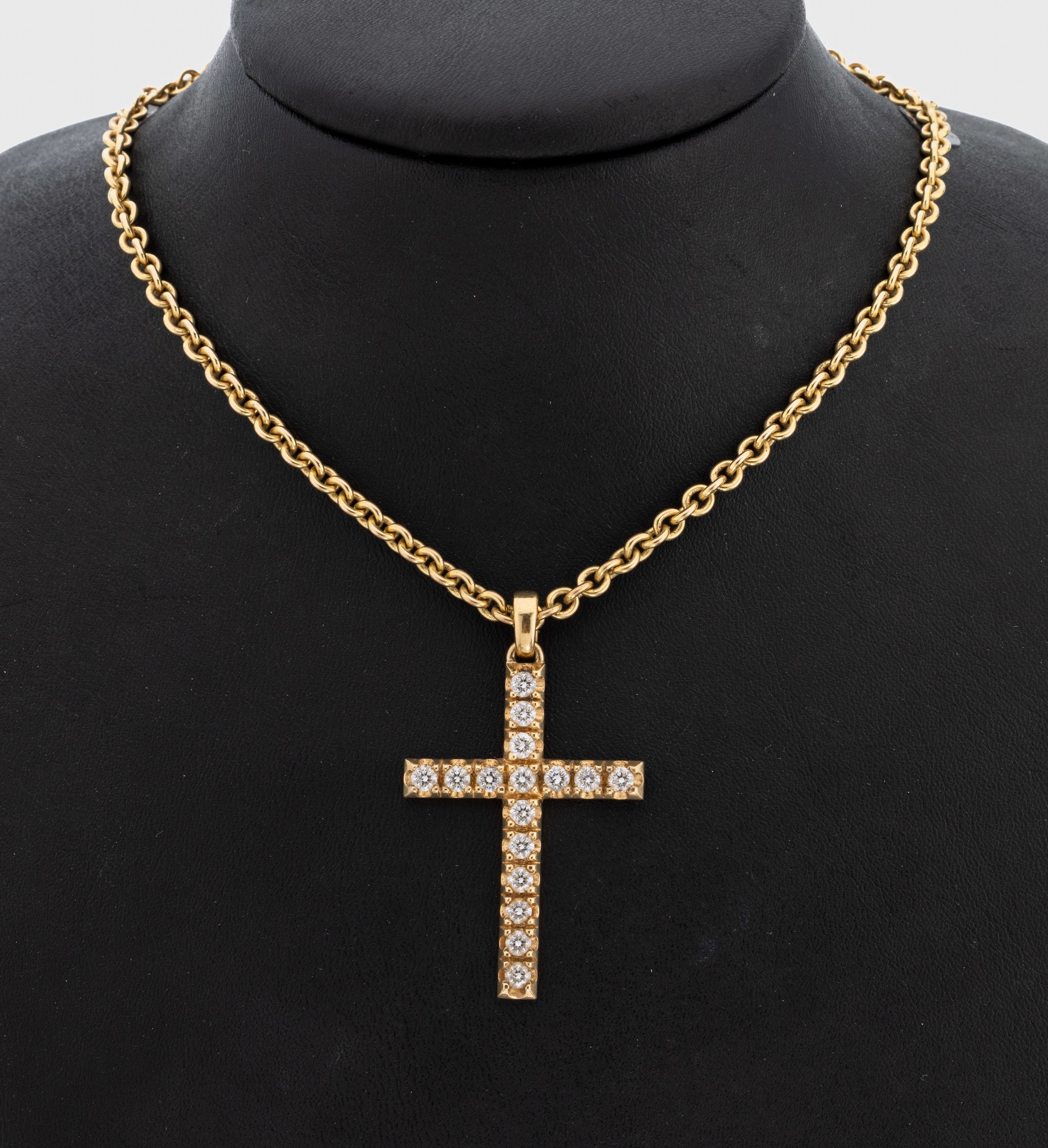 18 kt Gold Diamant-Kreuzanhänger, GG 750/000, 16 Diamanten zus. ca. 1.90 ct Weiß/si, an Kette, GG 585/000, L. ca. 50-56 cm, Karabinerschließe, ...