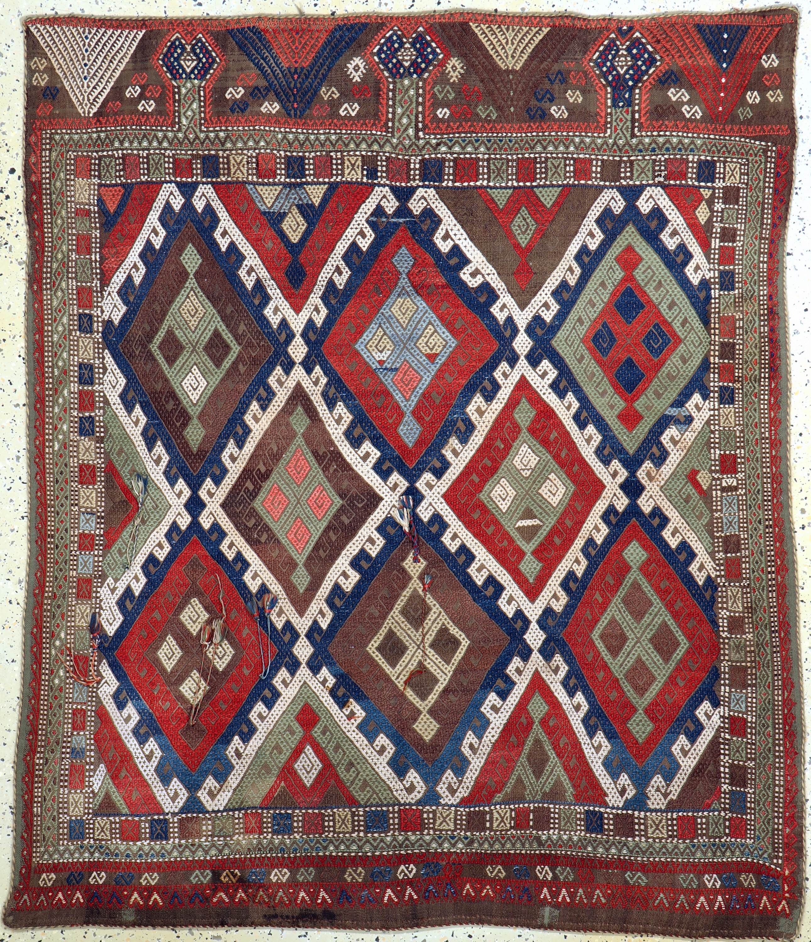 Obruk Zili Kelim antik, Türkei, um 1900, Wolle auf Wolle, ca. 170 x 143 cm, EHZ: 2, (kleine restaurierungen),aus Sammlungsauflösung