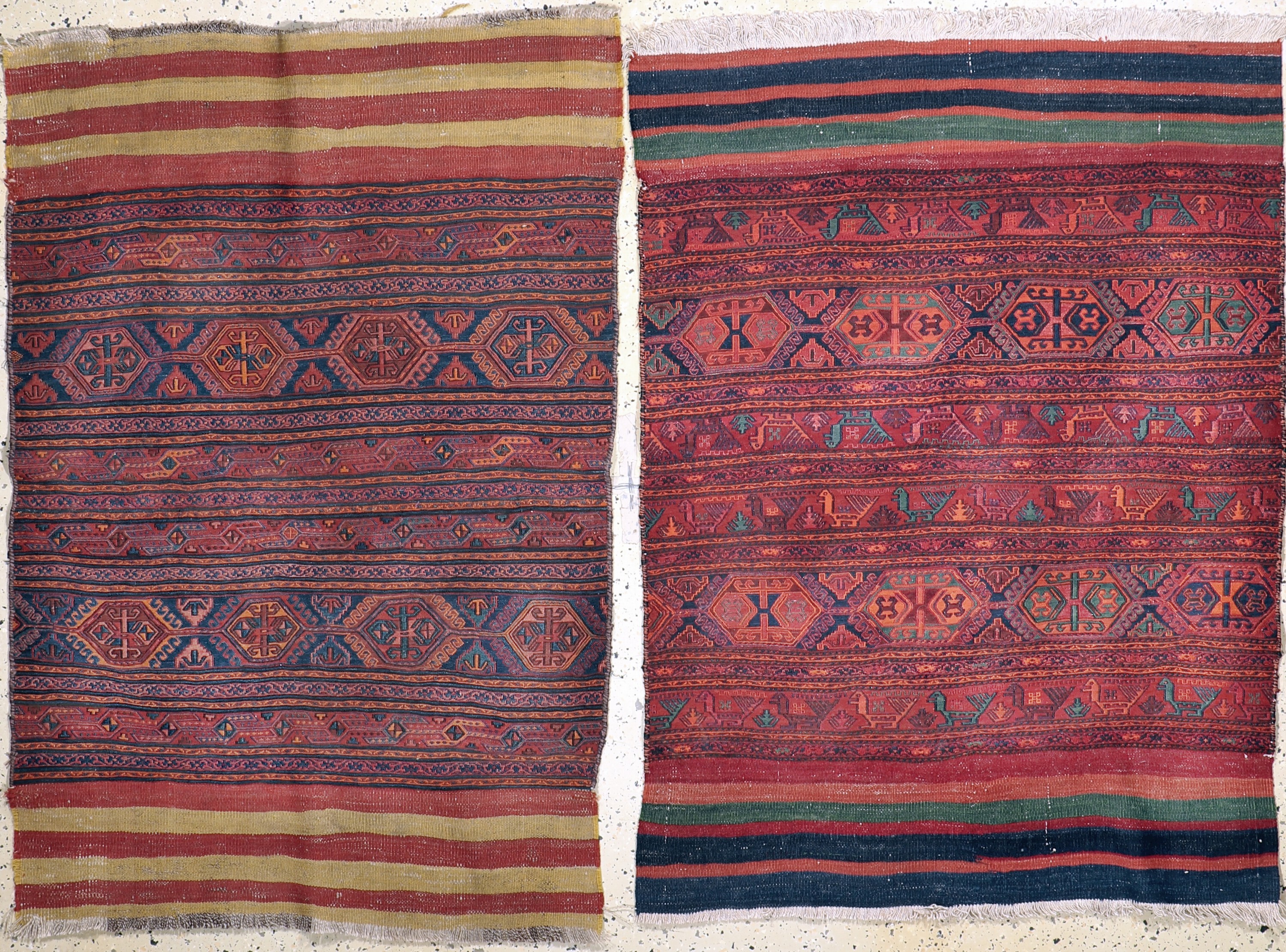 1 paar Mafraschteile antik, Schahsawan,Persien, um 1900, Wolle auf Wolle, ca. 150 x 110 cm, EHZ: 2