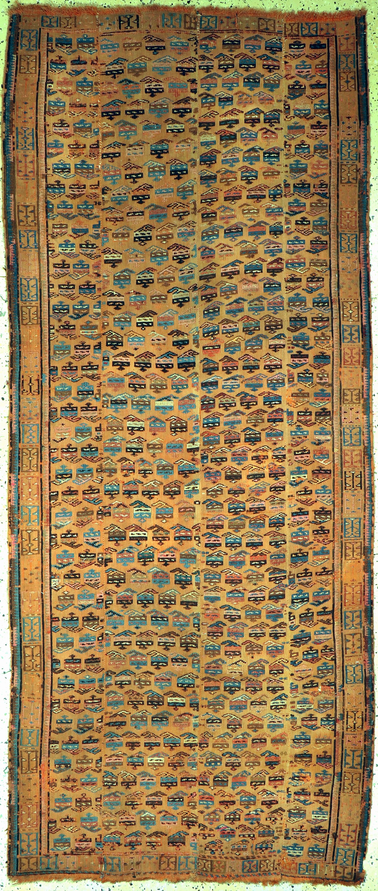 Antiker"Verneh"(4 Bahnig), Persien, 19.Jhd,Wolle auf Wolle, ca. 250 x 105 cm, EHZ: 3,aus Sammlungsauflösung