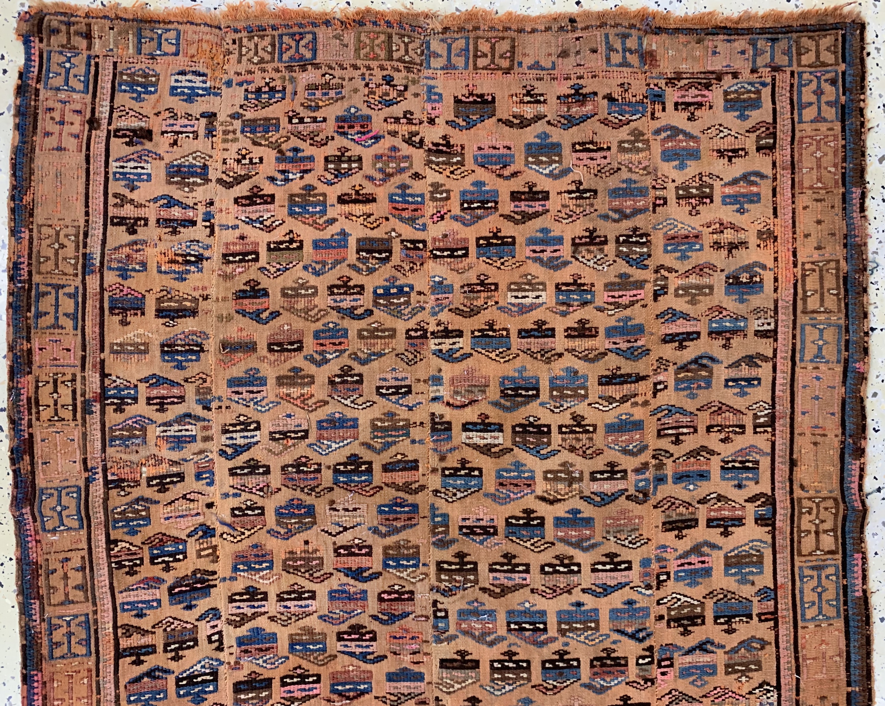 Detail a: Antiker"Verneh"(4 Bahnig), Persien, 19.Jhd,Wolle auf Wolle, ca. 250 x 105 cm, EHZ: 3,aus Sammlungsauflösung