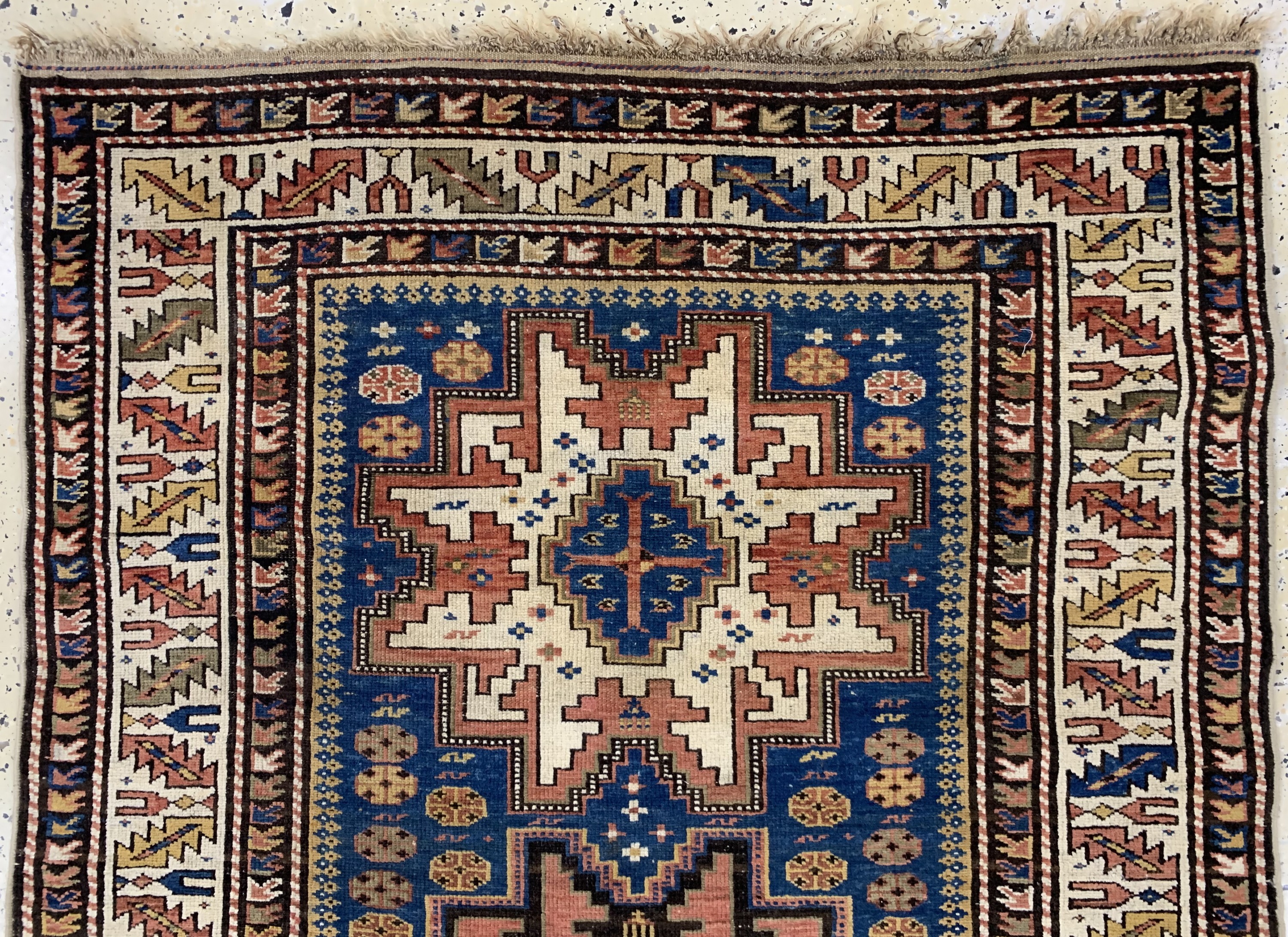 Detail a: Schirwan Kazak antik, Kaukasus, 19.Jhd, Wolle auf Wolle, ca. 170 x 120 cm, EHZ: 2,aus Sammlungsauflösung