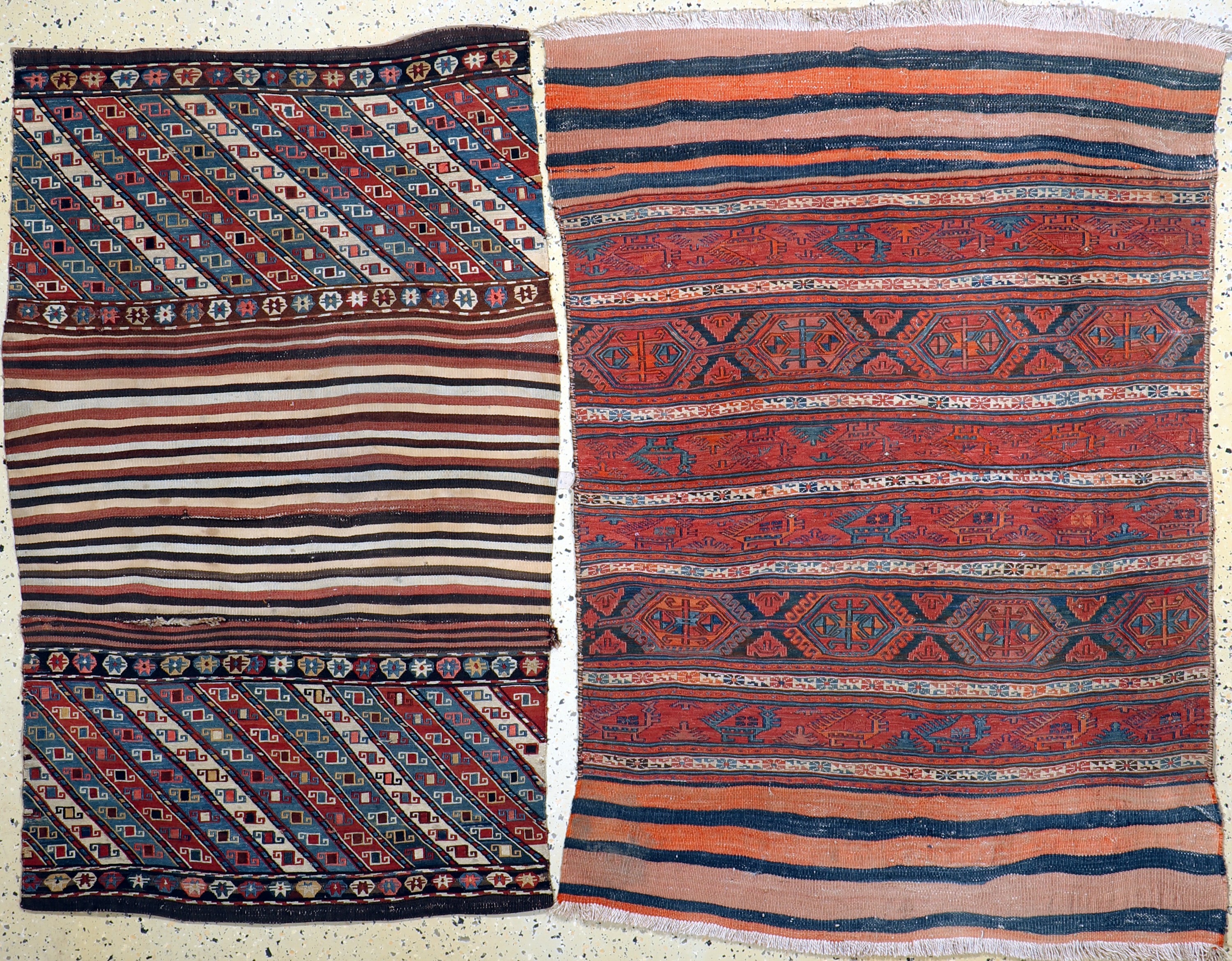 2 Lots Mafraschteil, Schahsawan, Persien, um 1900, Wolle auf Wolle, ca. 150 x 110 cm, EHZ: 2