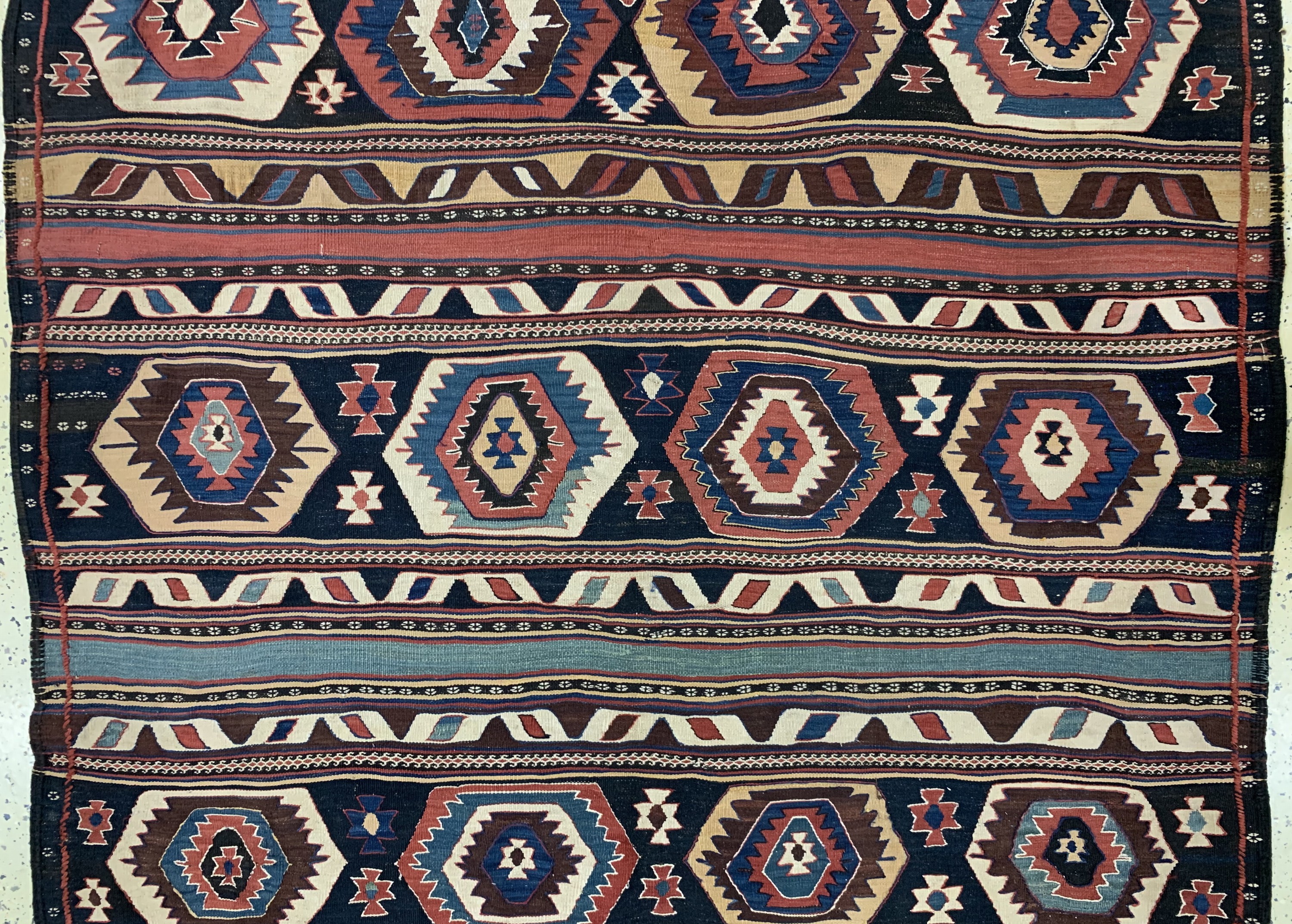 Detail b: "Weramin"Kelim antik, Persien, 19.Jhd, Wolle auf Wolle, ca. 320 x 172 cm, EHZ: 2 aus Sammlungsauflösung