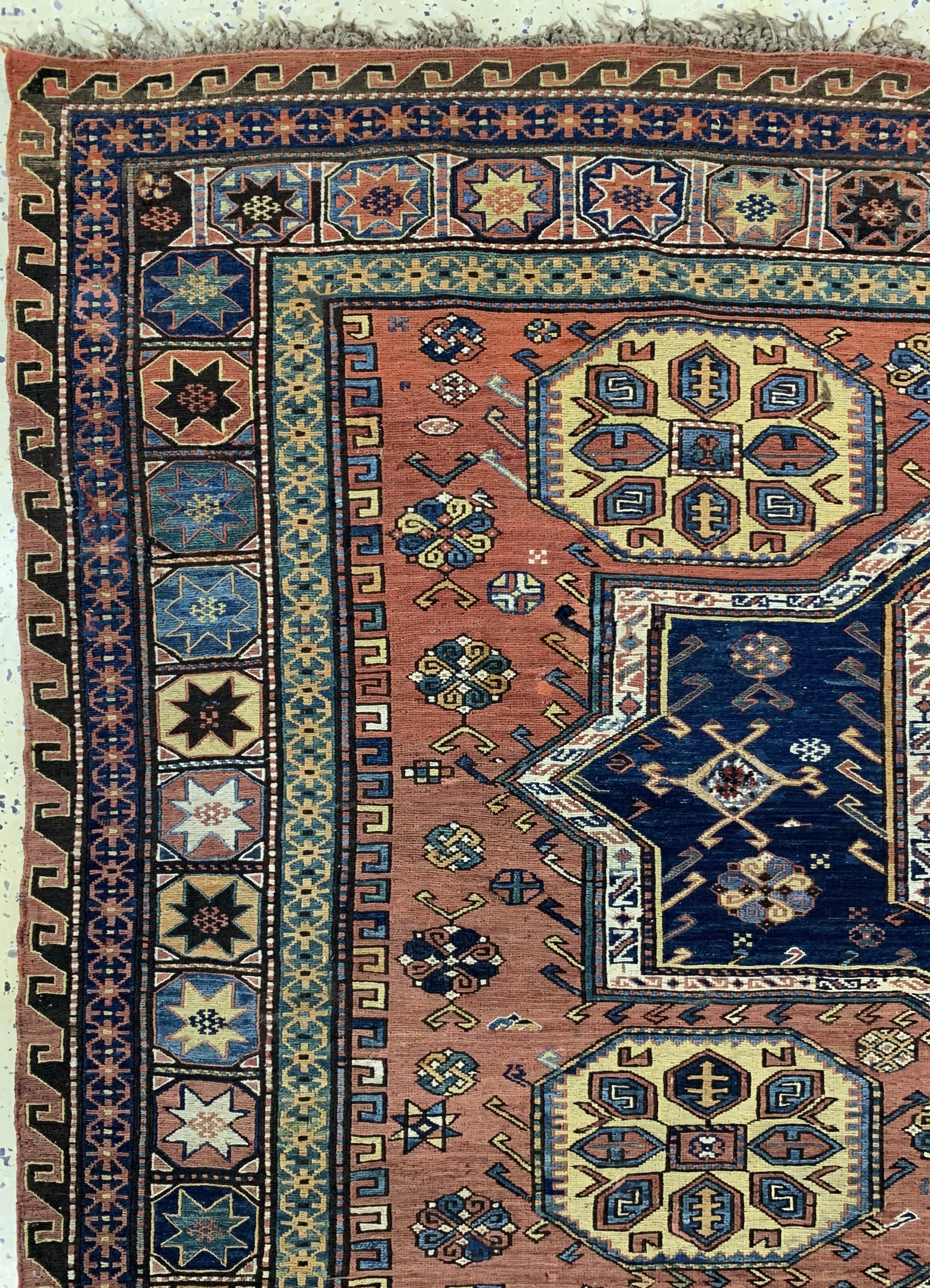 Detail d: Antiker Sumakh, Kaukasus, um 1900, Wolle auf Wolle, ca. 273 x 195 cm, EHZ: 2