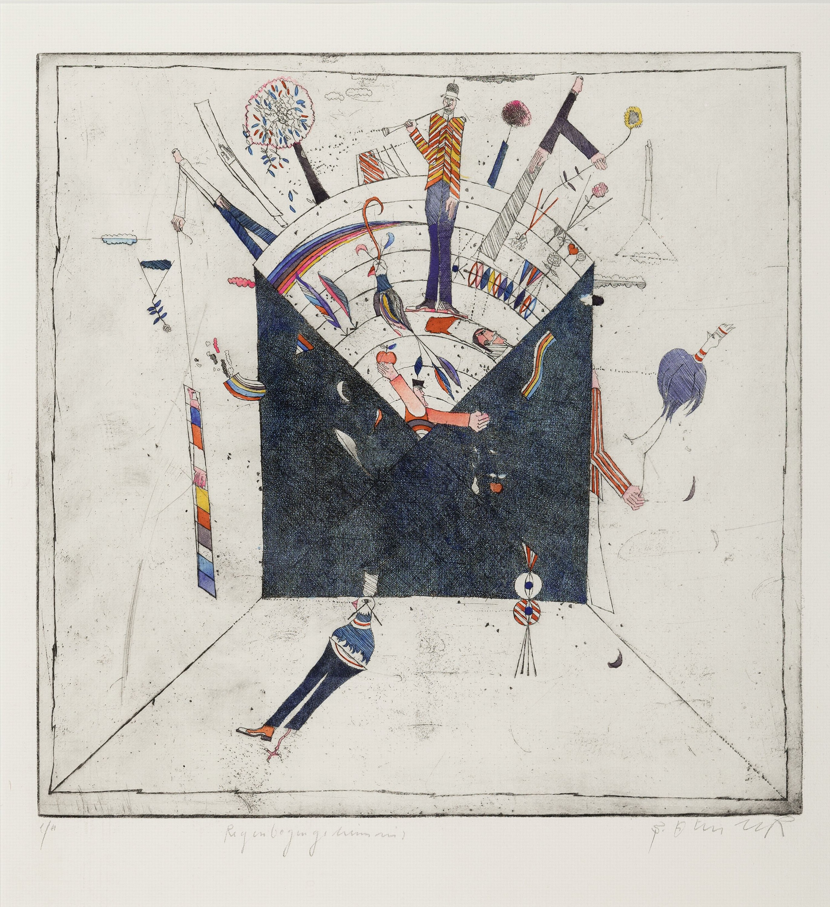 Bernd Kastenholz, geb. 1949 Speyer, Regenbogengeheimnis, Farbradierung, handsign.,e.a., ca. 39.5 x 39.5 cm, unter Glas, Rahmen