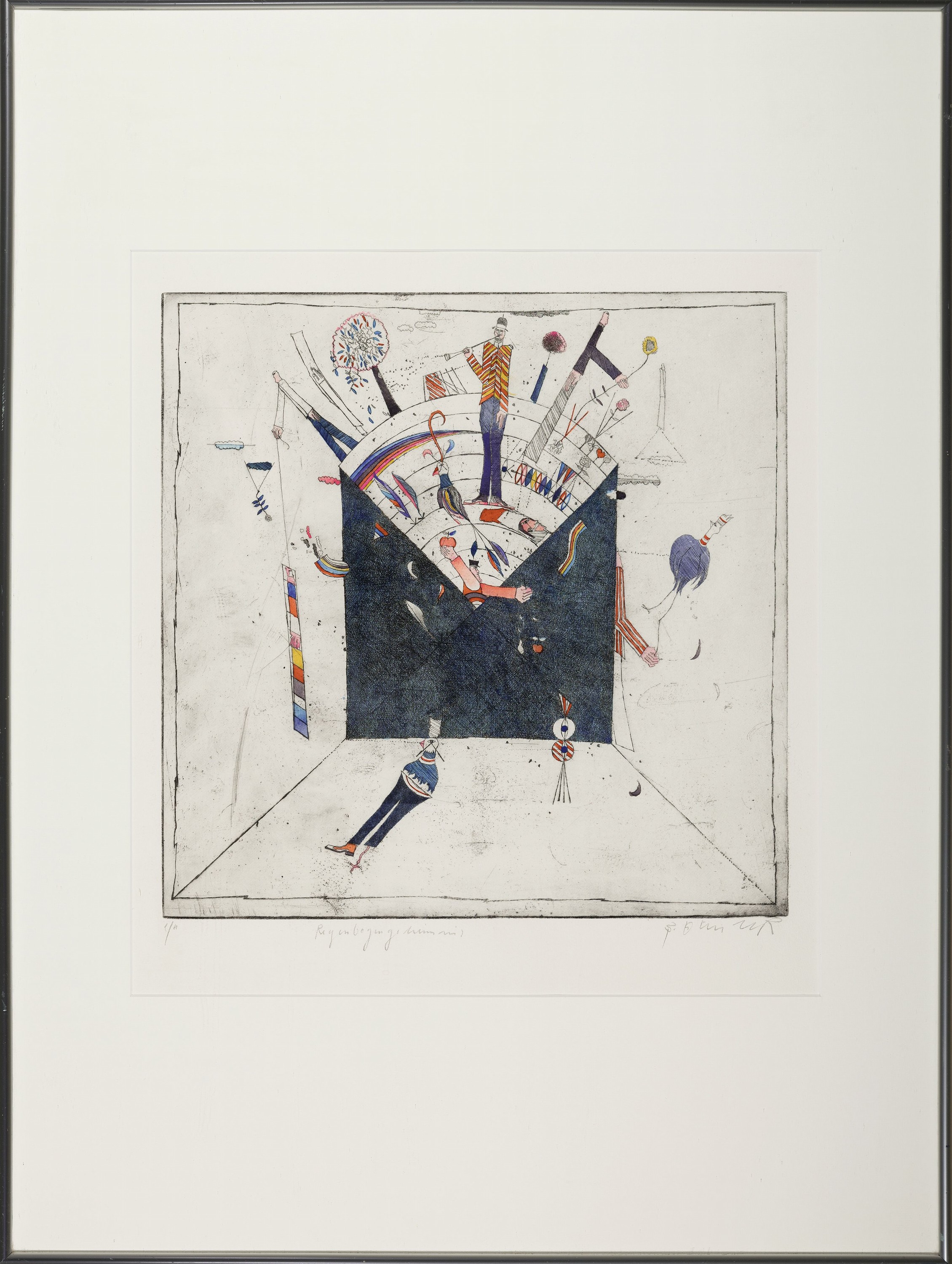 Detail k: Bernd Kastenholz, geb. 1949 Speyer, Regenbogengeheimnis, Farbradierung, handsign.,e.a., ca. 39.5 x 39.5 cm, unter Glas, Rahmen
