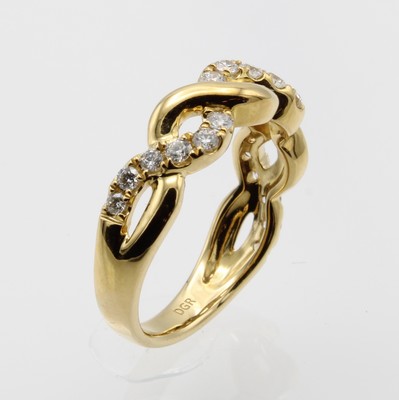 26853623a - Ring mit Brillanten, GG 750/000, 18 Brill. zus. ca. 0.43 ct feines Weiß/si, Ringkopf ...