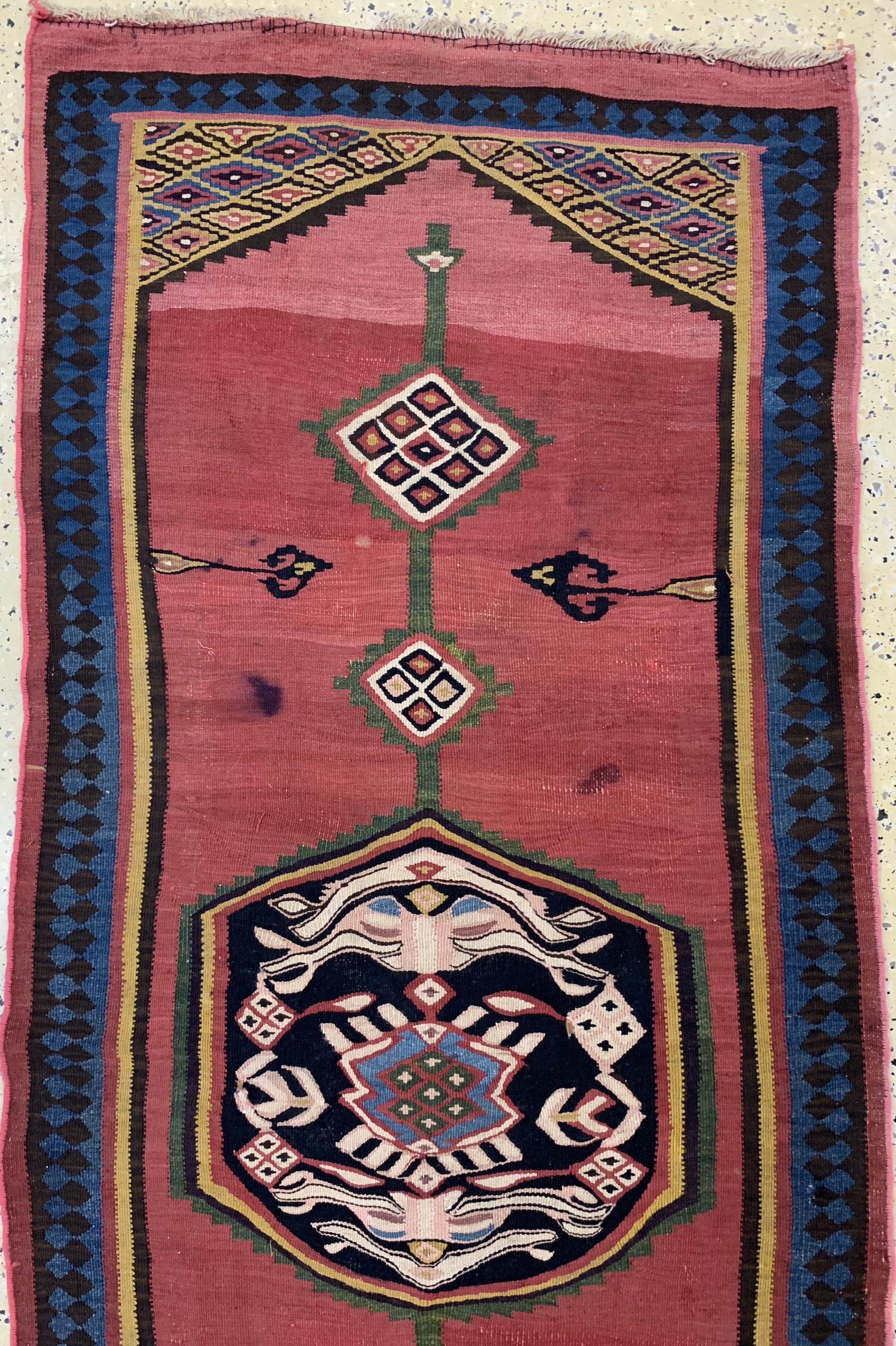 Detail a: Bidjar Kelim antik, Persien, 19.Jhd, Wolle auf Baumwolle, ca. 475 x 96 cm, restauriert, EHZ: 3, (fleckig),aus Sammlungsauflösung