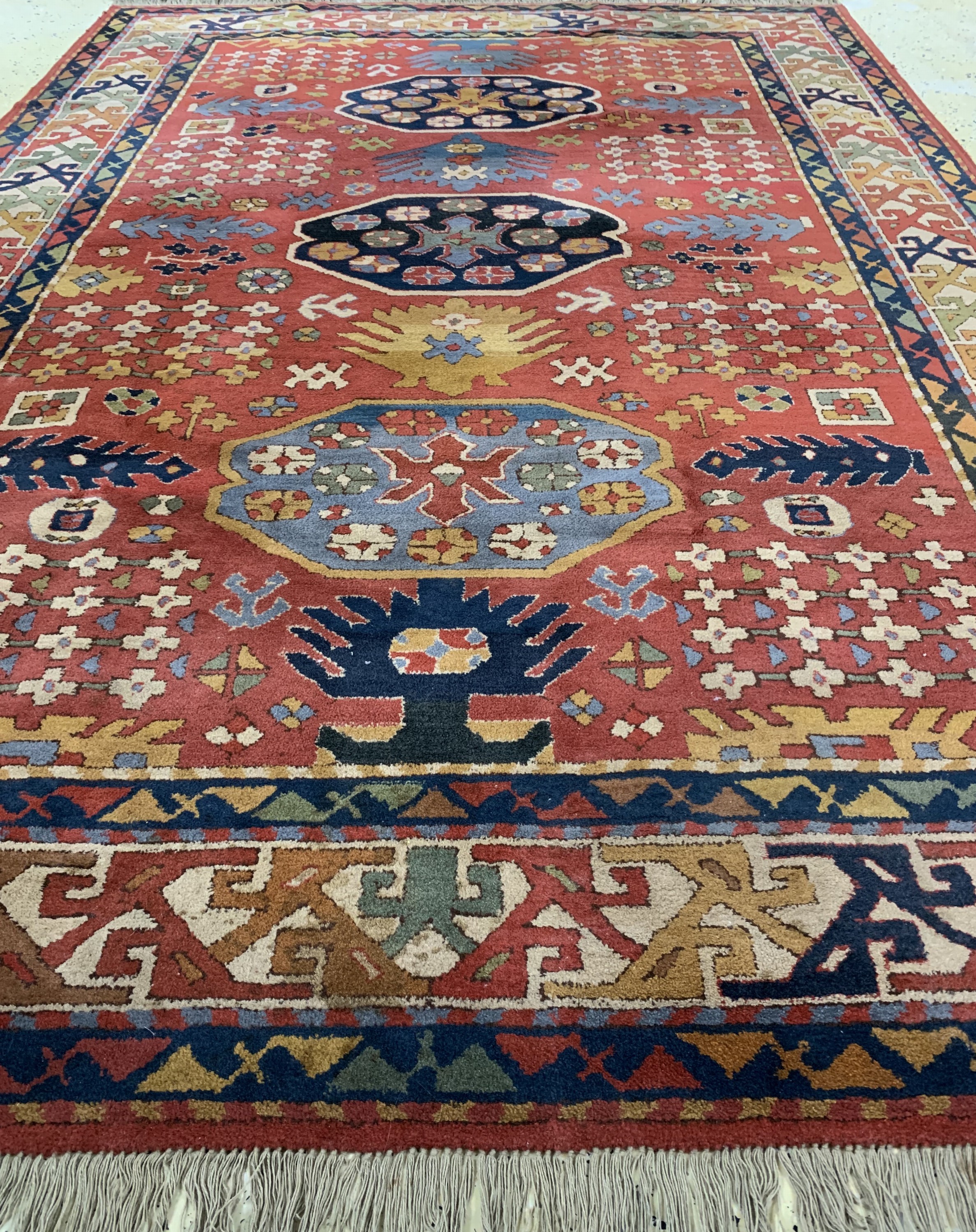 Detail e: Tetex alt, Europa, Mitte 20.Jhd, Wolle auf Baumwolle, ca. 271 x 184 cm, Reinigungsbedürftig, EHZ: 2