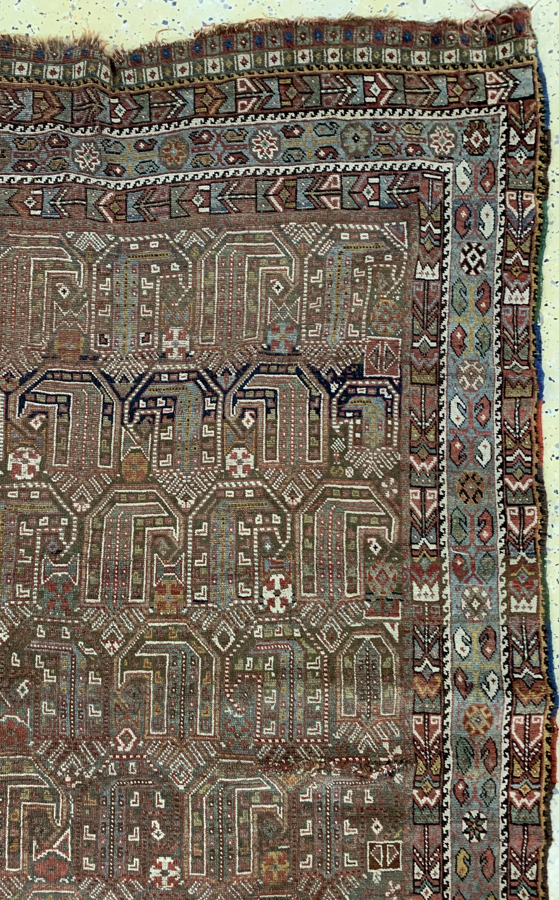 Detail d: Früher Ghaschgai, Persien, Anfang 19.Jhd, Wolle auf Wolle, ca. 255 x 165 cm, EHZ: 4,aus Sammlungsauflösung