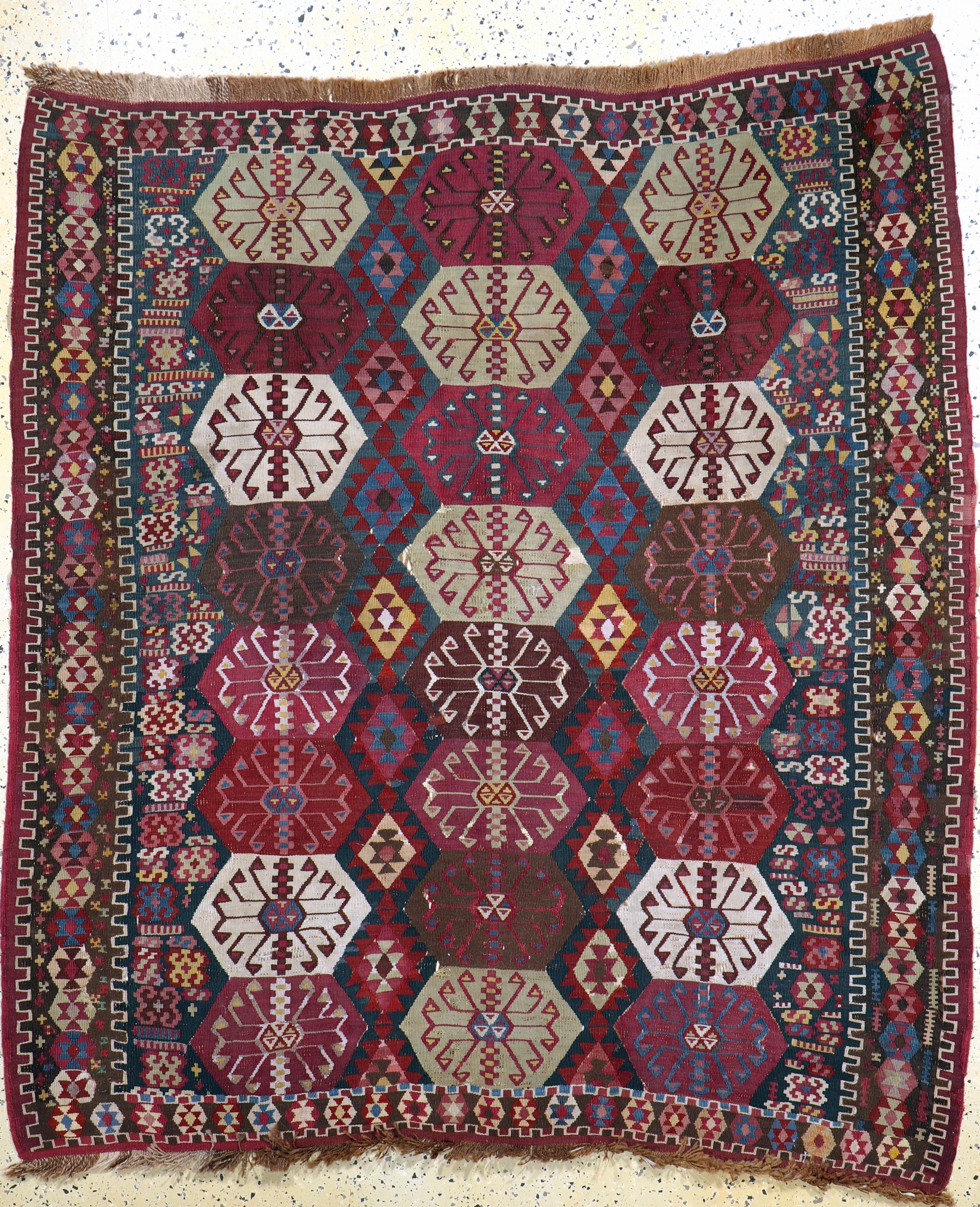 Antiker Malatya Kelim, Türkei, 19.Jhd, Wolle auf Wolle, ca. 175 x 160 cm, EHZ: 2-3, (kleine Restaurierungen)
