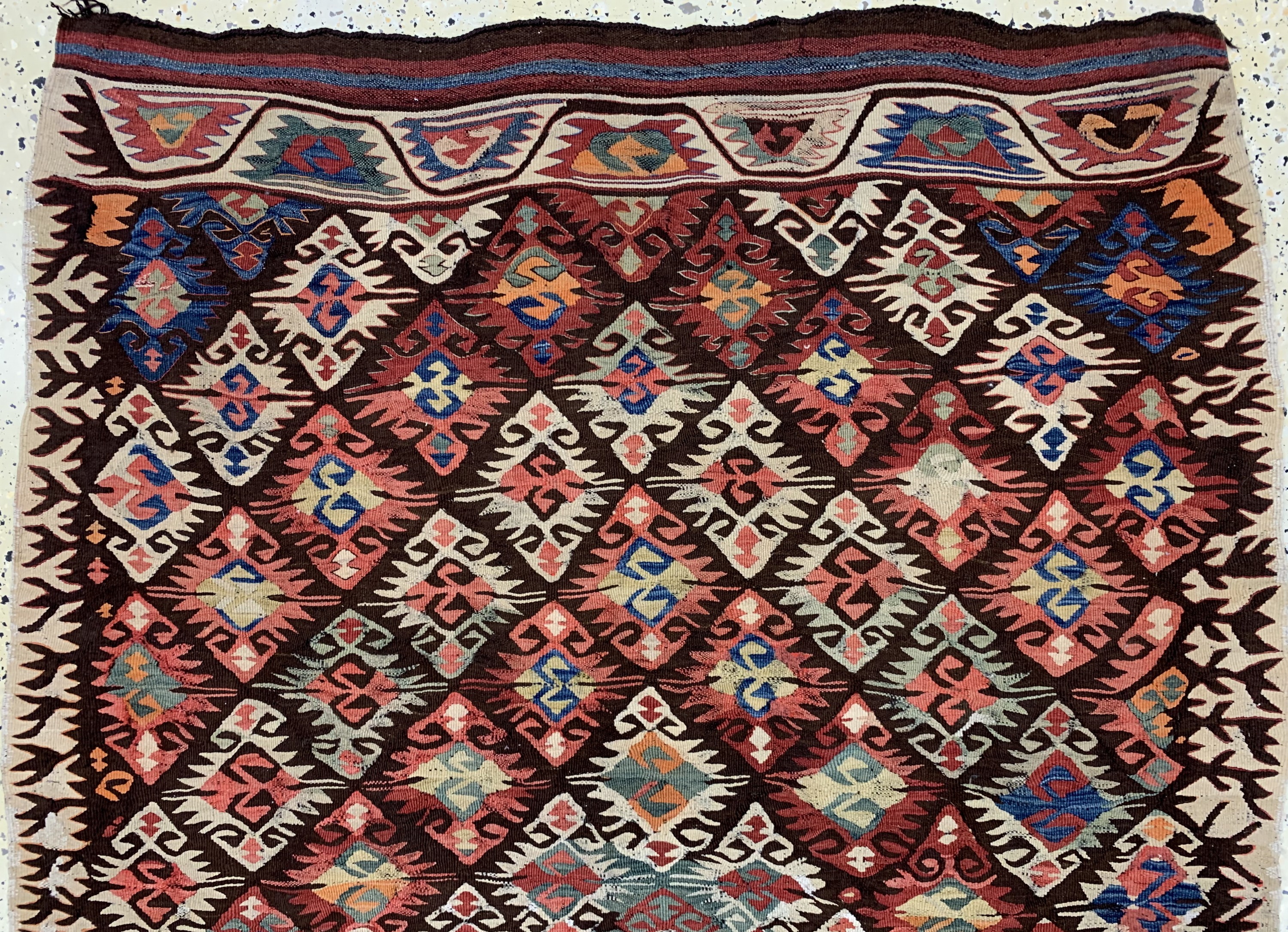 Detail a: Anatol Kelim antik, Türkei, um 1900, Wolle auf Wolle, ca. 217 x 143 cm, EHZ: 2, (kleine Restaurierungen)