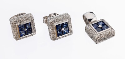Image 26854079 - 14 kt Gold Saphir-Brillant-Schmuckset, WG 585/000, 12 Saphir-Carrees zus. ca. 1.20 ct, ...