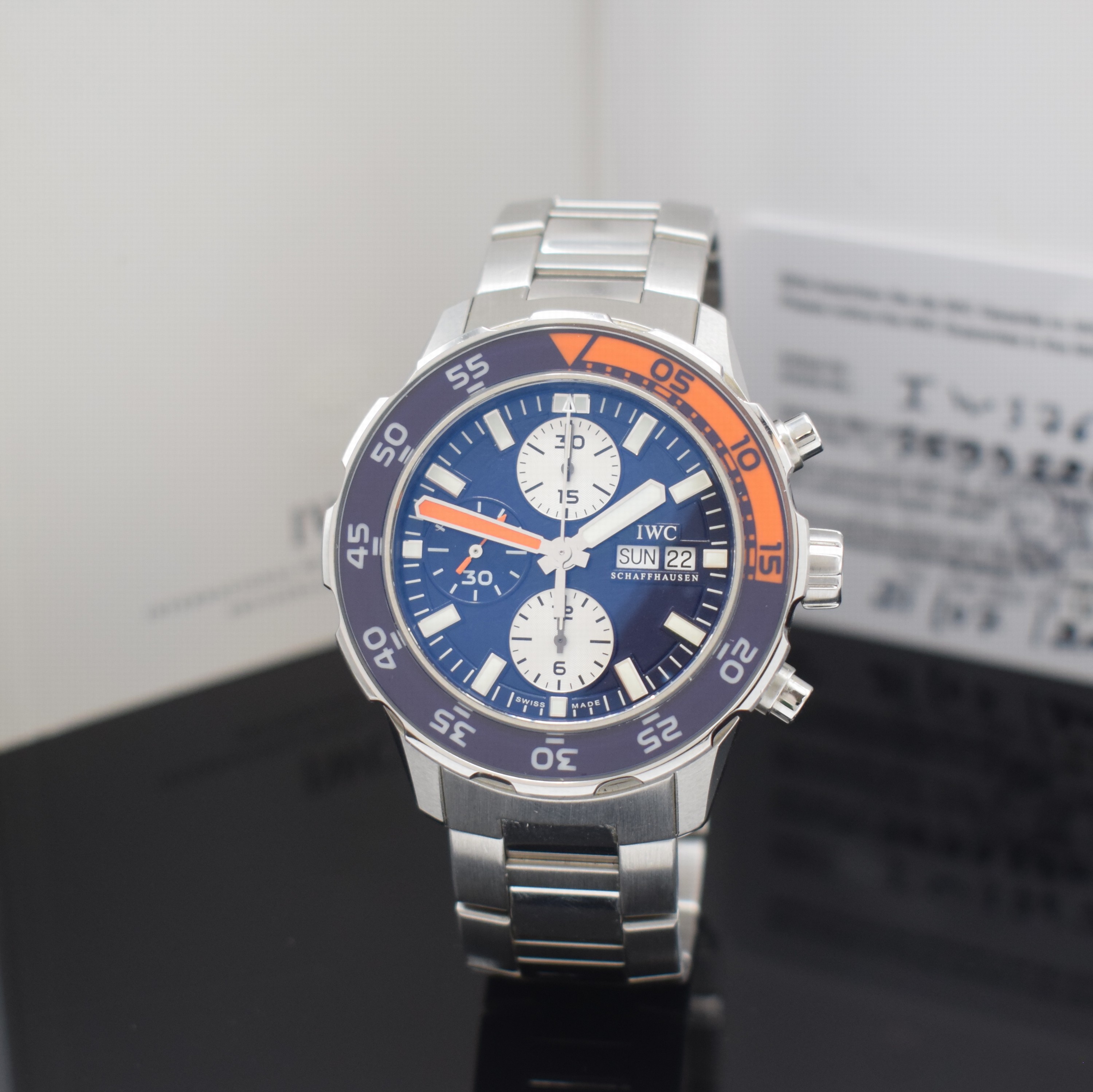 IWC Aquatimer Herrenchronograph Referenz IW376703, Schweiz verk. lt. beil. Pap. 07/2011, Automatik, Edelstahl inkl. orig. Gliederband mit Faltschl., ...