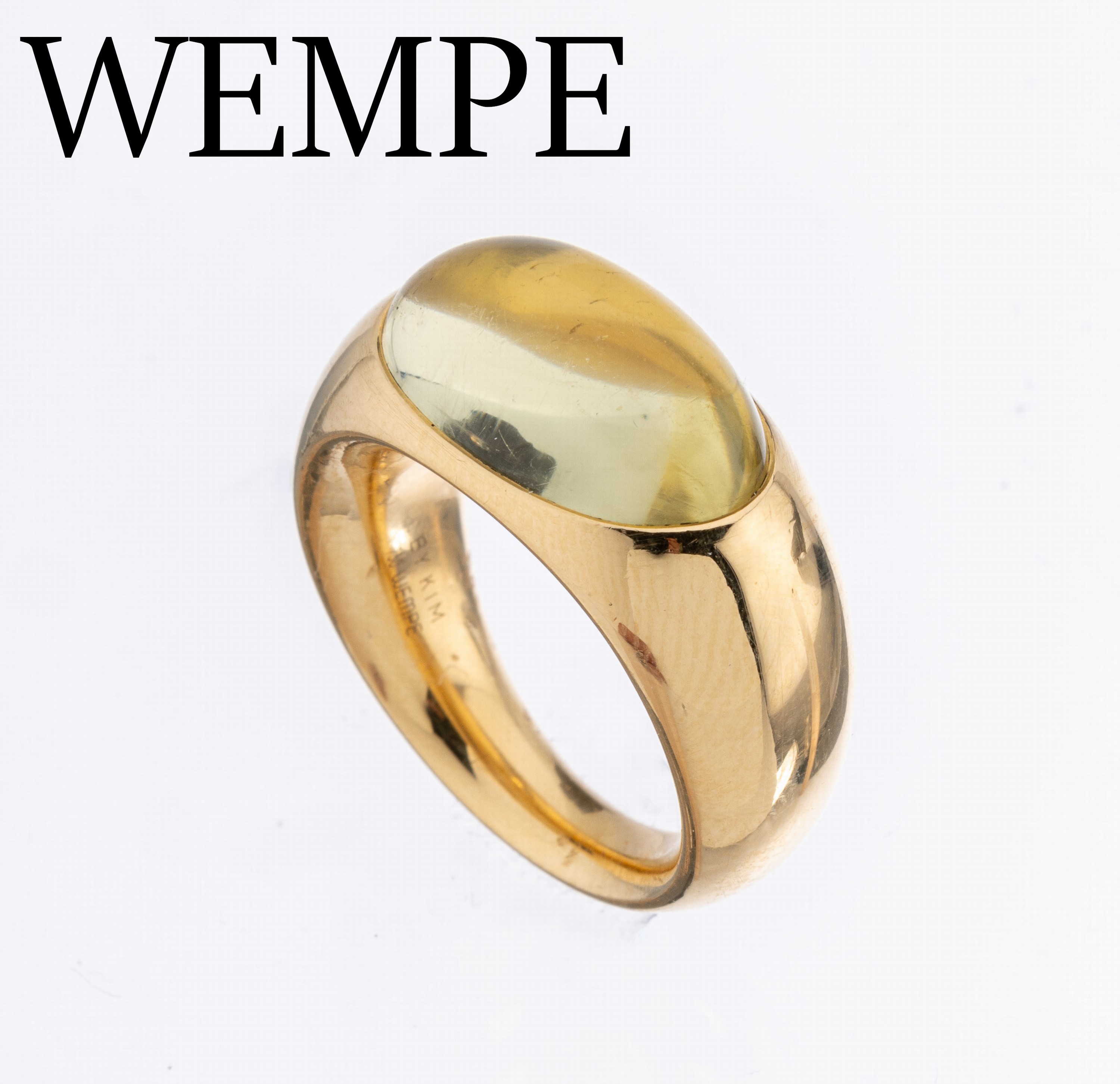 18 kt Gold WEMPE Citrin-Ring, GG 750/000, sign. WEMPE BY KIM, Citrincabochon ca. 3.0 ct,ca. 22.6 g, RW 53
