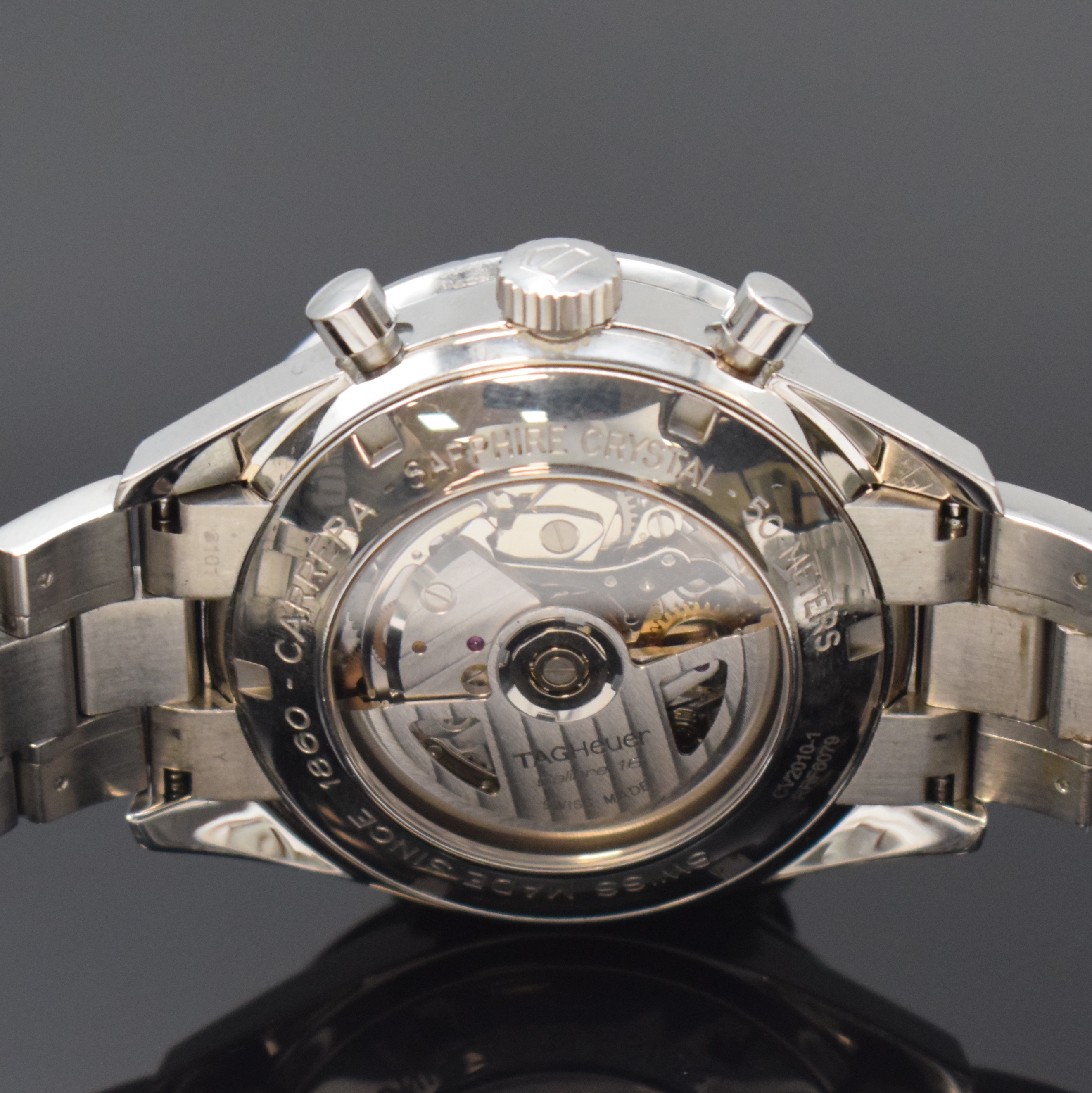 Detail d: TAG HEUER Armbandchronograph Carrera Calibre 16 Referenz CV2010-1, Schweiz um 2007, Automatik, Edelstahlgeh. inkl. Gliederband m. Faltschl., beids. ...