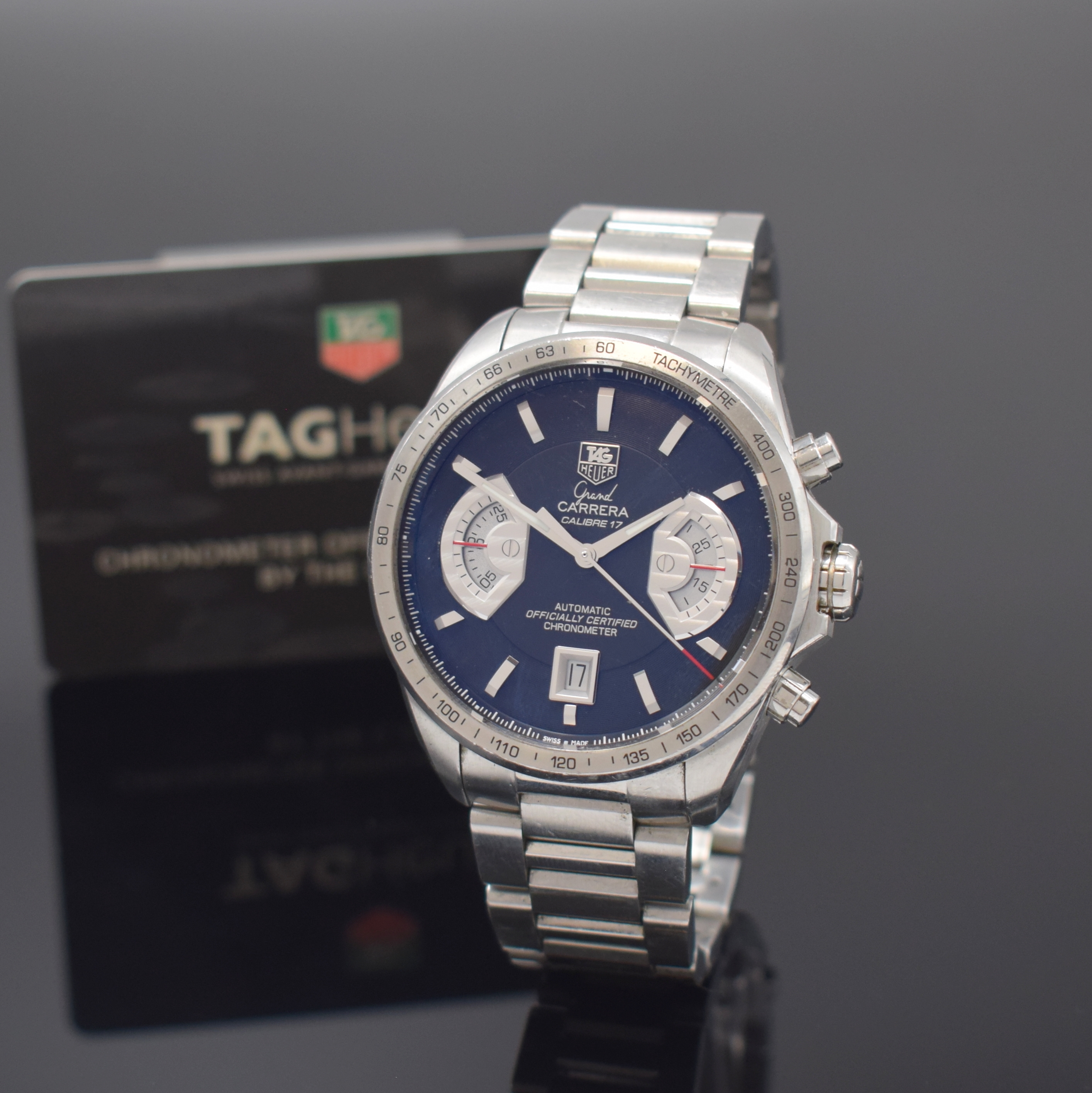 TAG HEUER Grand Carrera Calibre 17 Chronometer Herrenchronograph Referenz CAV511A, Schweiz um 2010, Automatik, beids. vergl. Geh. in Edelstahl inkl. ...