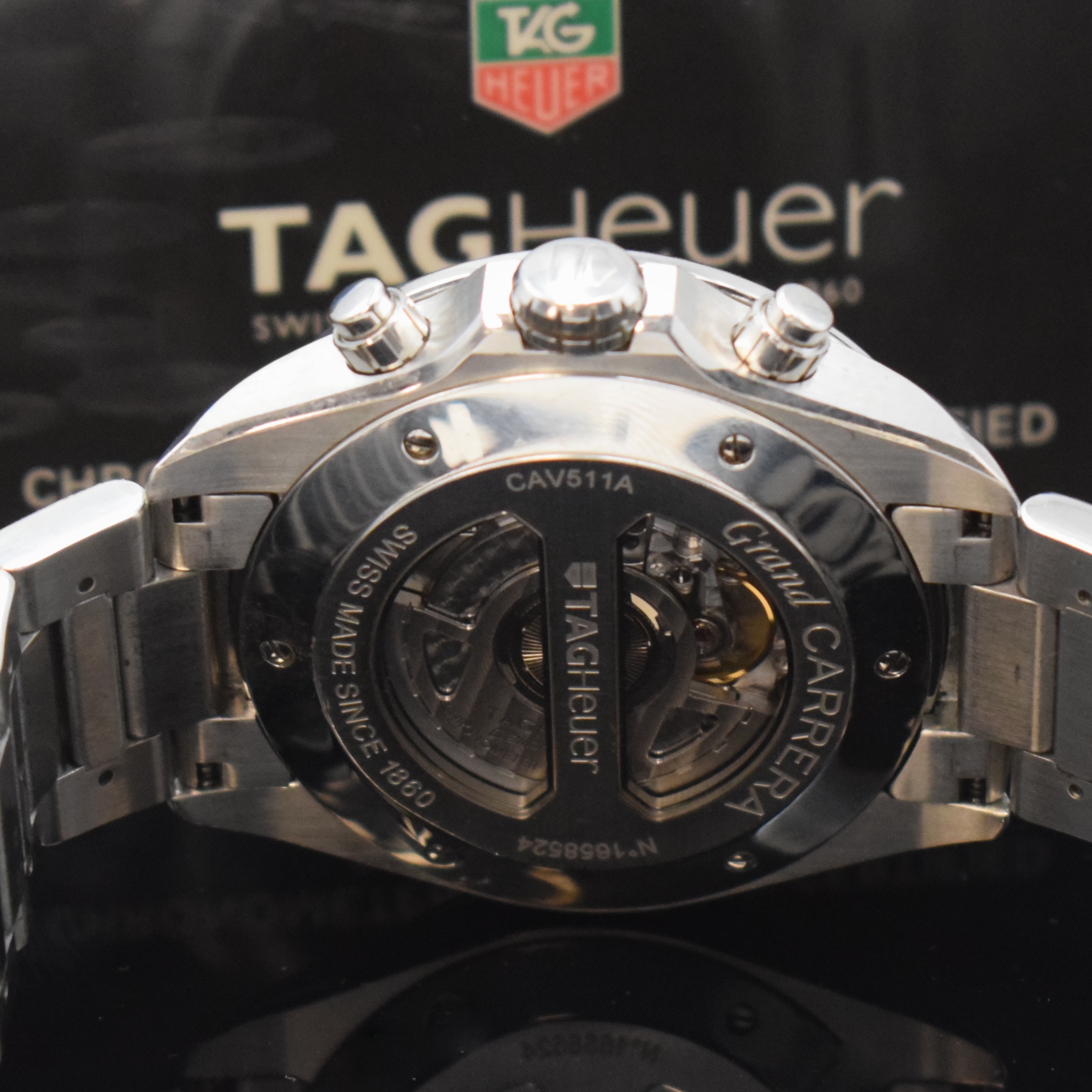 Detail e: TAG HEUER Grand Carrera Calibre 17 Chronometer Herrenchronograph Referenz CAV511A, Schweiz um 2010, Automatik, beids. vergl. Geh. in Edelstahl inkl. ...