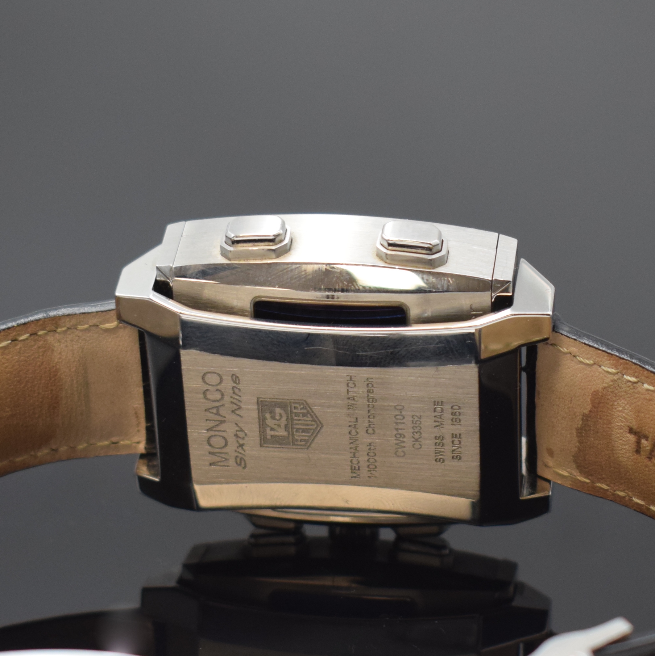 Detail f: TAG HEUER Monaco Sixty Nine Herrenchronograph mit 2 Werken Referenz CW9110-0, Schweiz um 2000, Handaufzug, Edelstahlgeh. m. Wende- Mechanismus, orig. ...