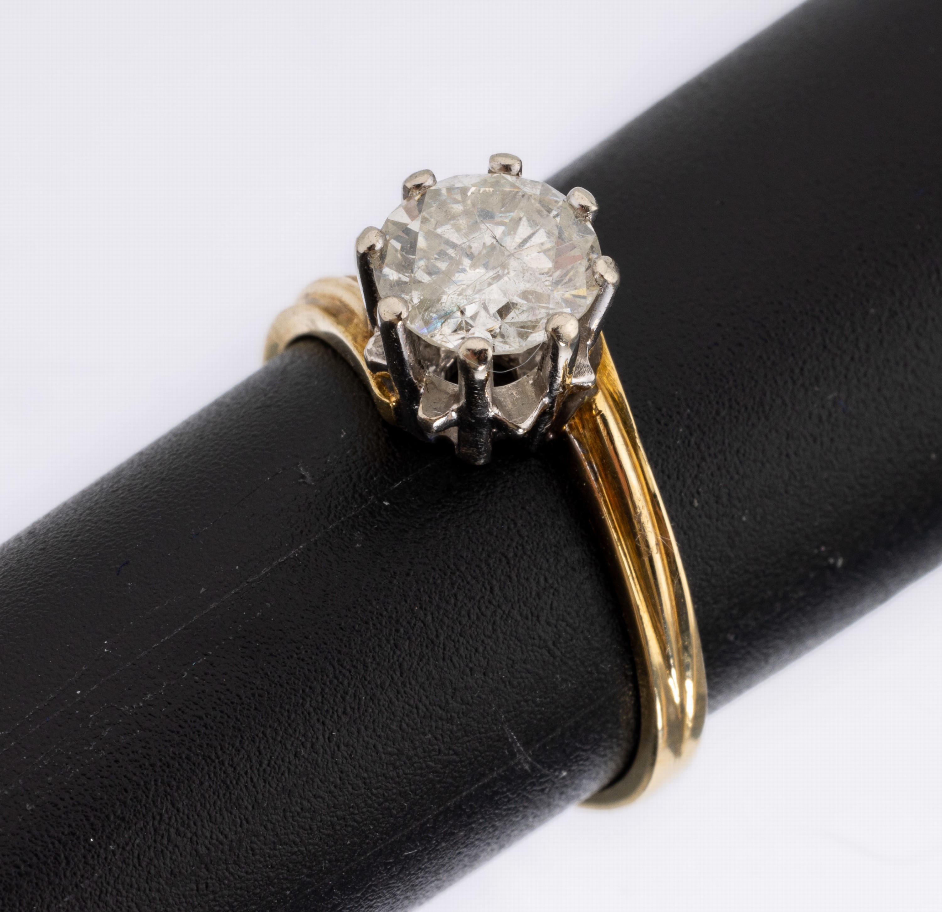 14 kt Gold Brillant-Ring, GG/WG 585/000, Brillant ca. 1.28 ct l.get.Weiß/p2, ca. 3.2 g,RW 54.5