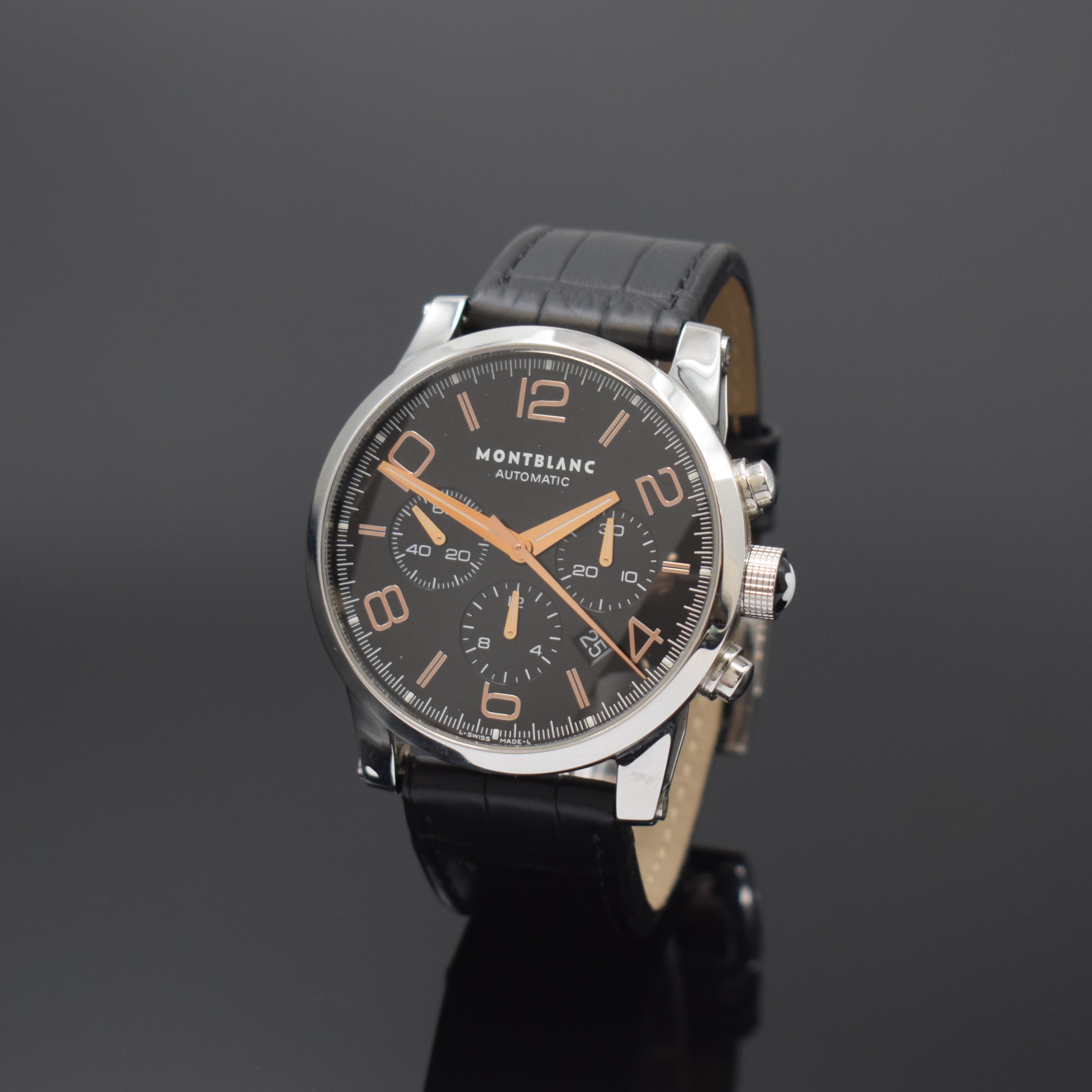 MONTBLANC Timewalker Herrenarmbanduhr mit Chronograph Referenz 7069, Schweiz um 2010, Automatik, Edelstahlgeh. beids. vergl., Boden 6-fach verschr., ...